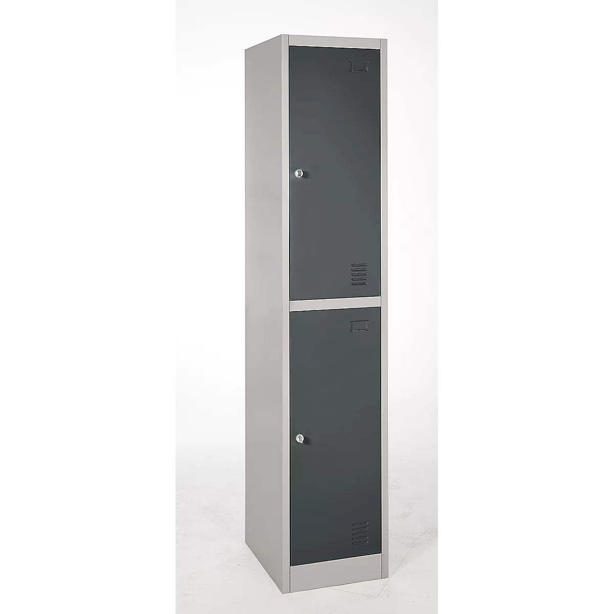 Lockerkast, staal, cilinderslot, met etikethouder, 2 compartimenten, licht zilver/antraciet RAL 7016