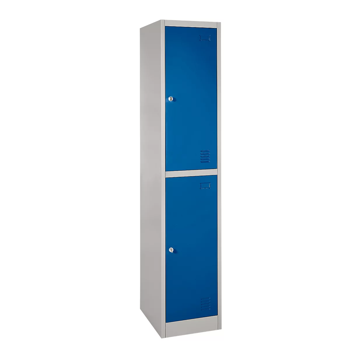 Lockerkast, staal, cilinderslot, met etikethouder, 2 compartimenten, licht zilver/ gentiaanblauw RAL 5010