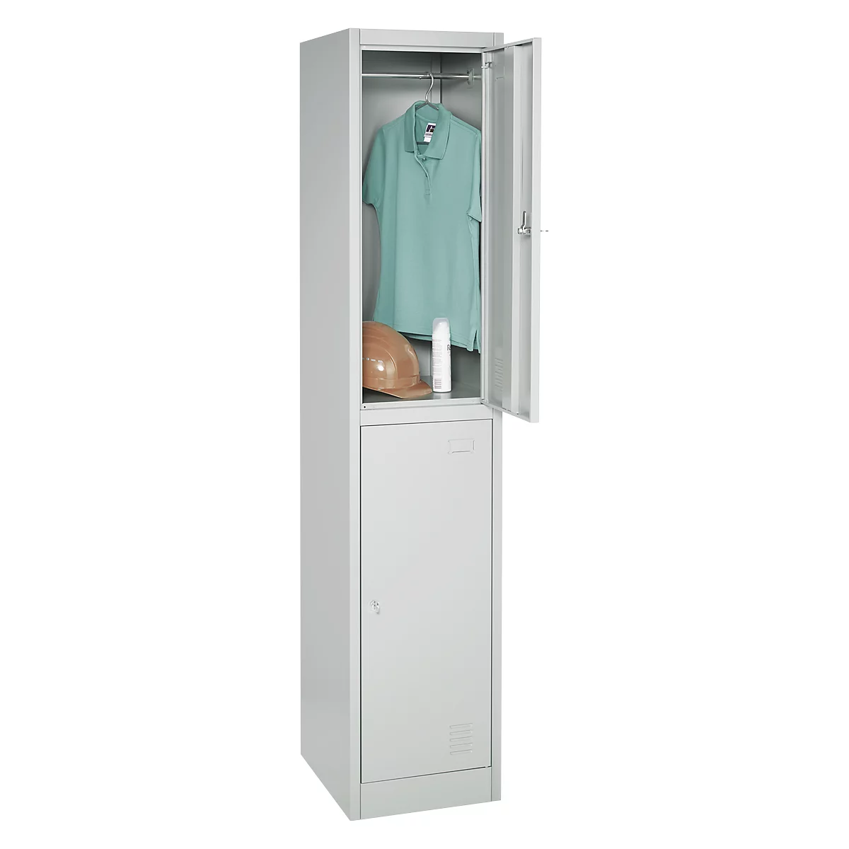 Lockerkast, staal, cilinderslot, met etikethouder, 2 compartimenten, lichtgrijs RAL 7035/lichtgrijs RAL 7035