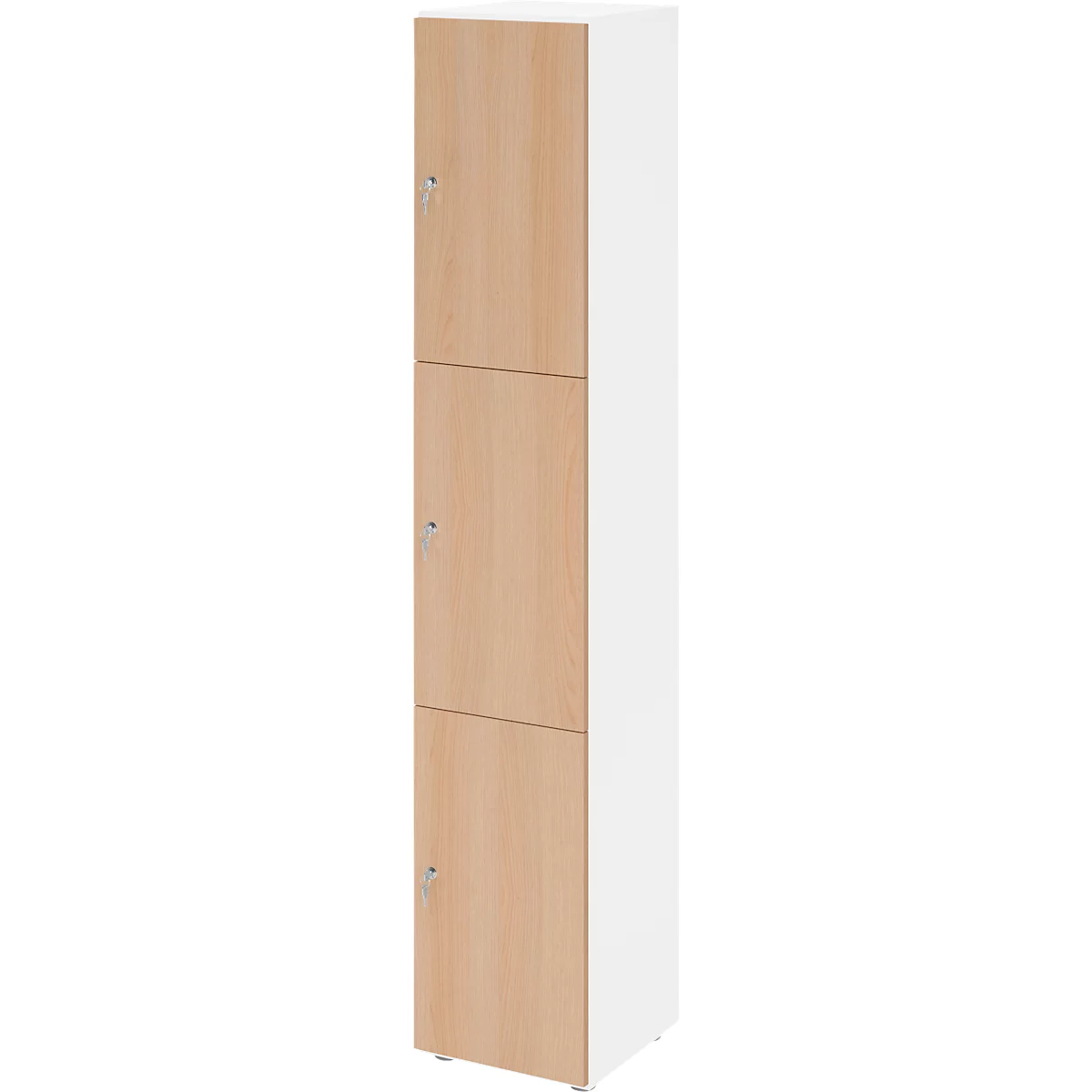 Lockerkast Topas Line, 6 dossierhoogtes, 3 compartimenten, cilinderslot, B 400 x D 420 x H 2156 mm, wit/eiken