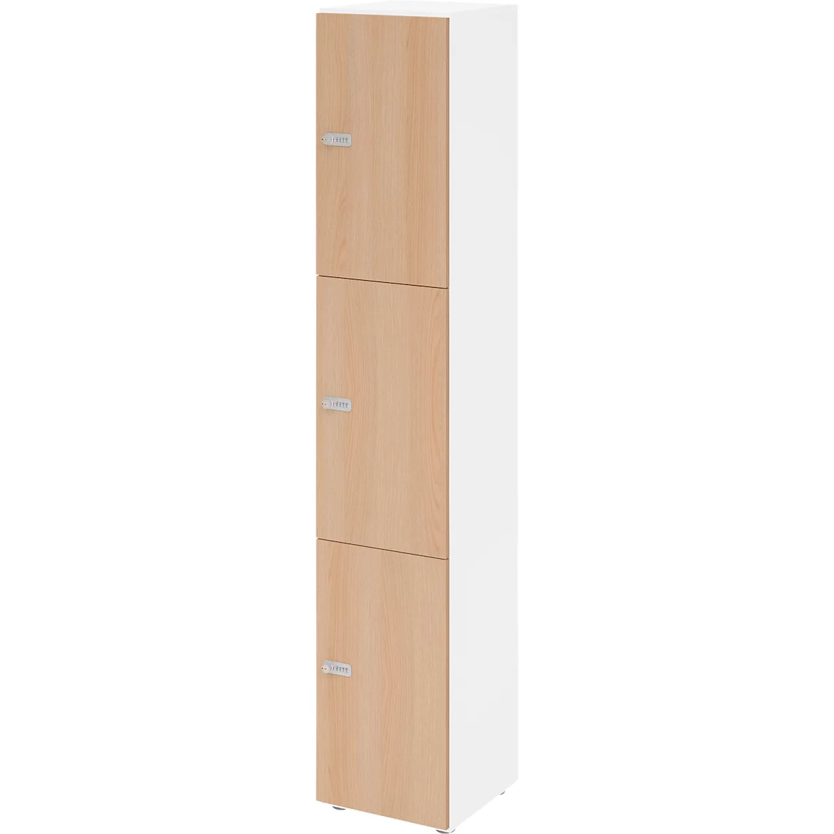 Lockerkast Topas Line, 6 dossierhoogtes, 3 vakken, cijferslot, B 400 x D 420 x H 2156 mm, wit/eiken