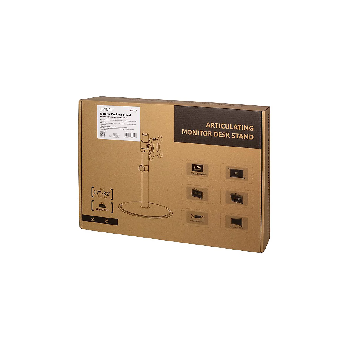 LogiLink - Aufstellung - neigbar - für Monitor / Curved-Monitor - Stahl, Kunststoff - Schwarz