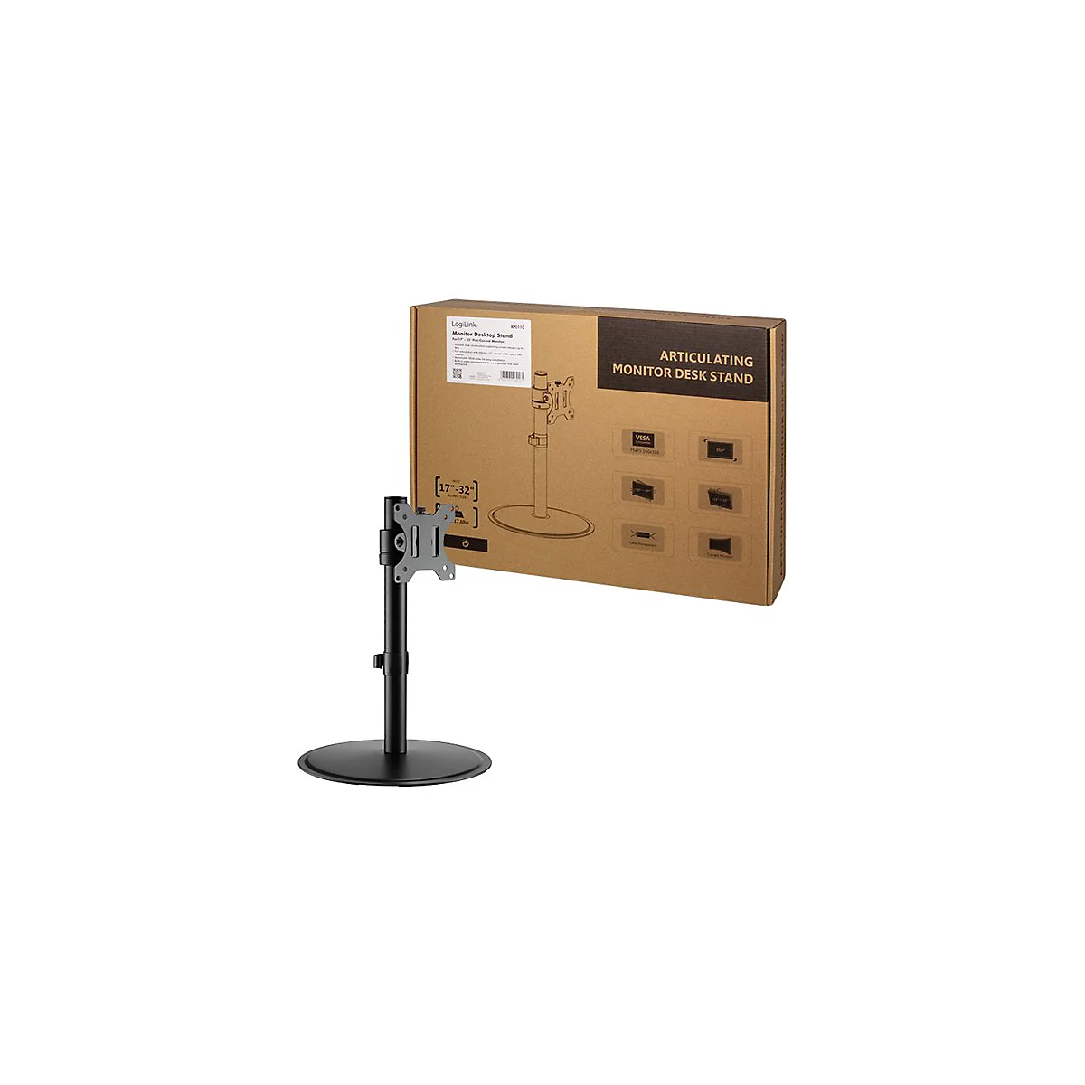 LogiLink - Aufstellung - neigbar - für Monitor / Curved-Monitor - Stahl, Kunststoff - Schwarz