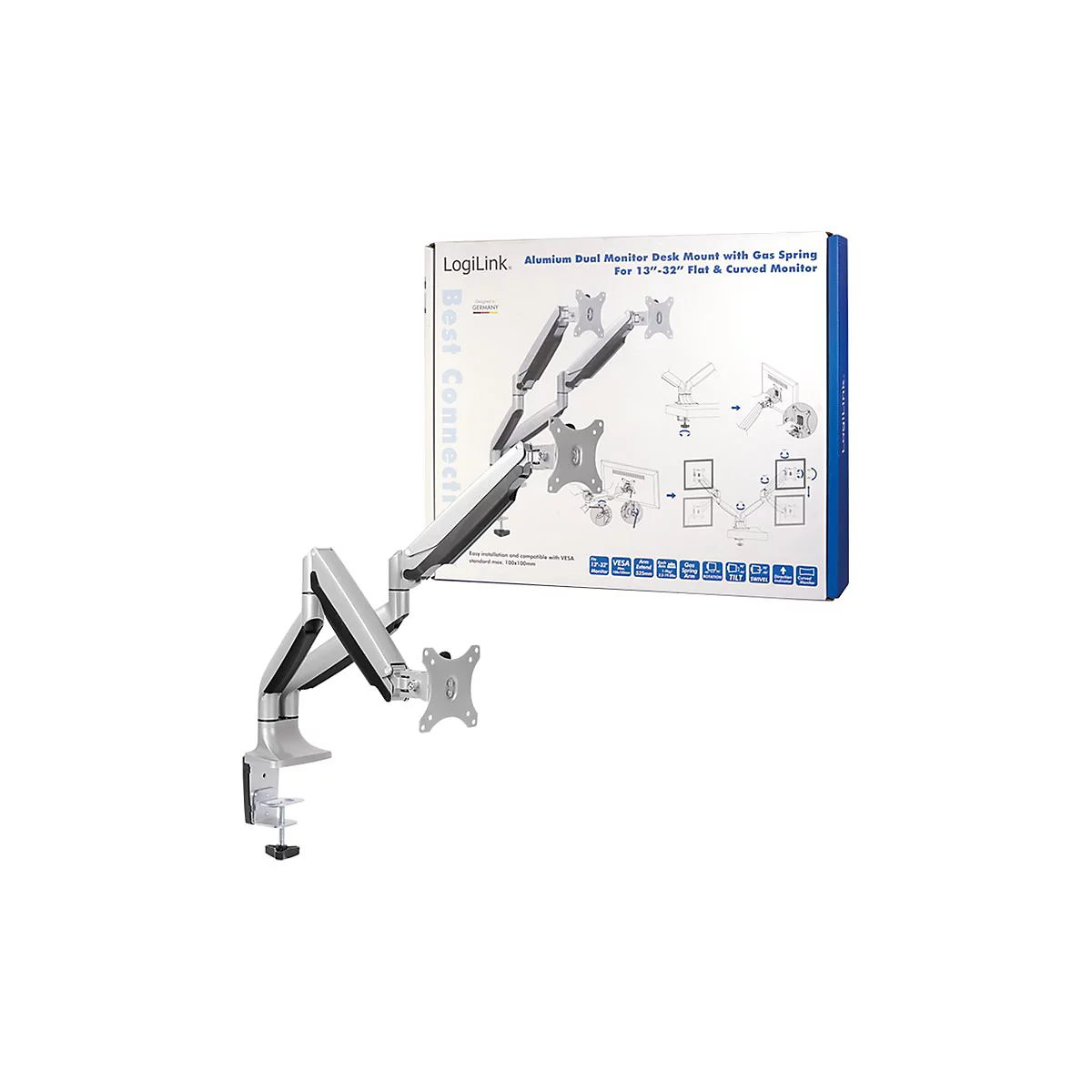 LogiLink - Befestigungskit - einstellbarer Arm - für 2 Monitore