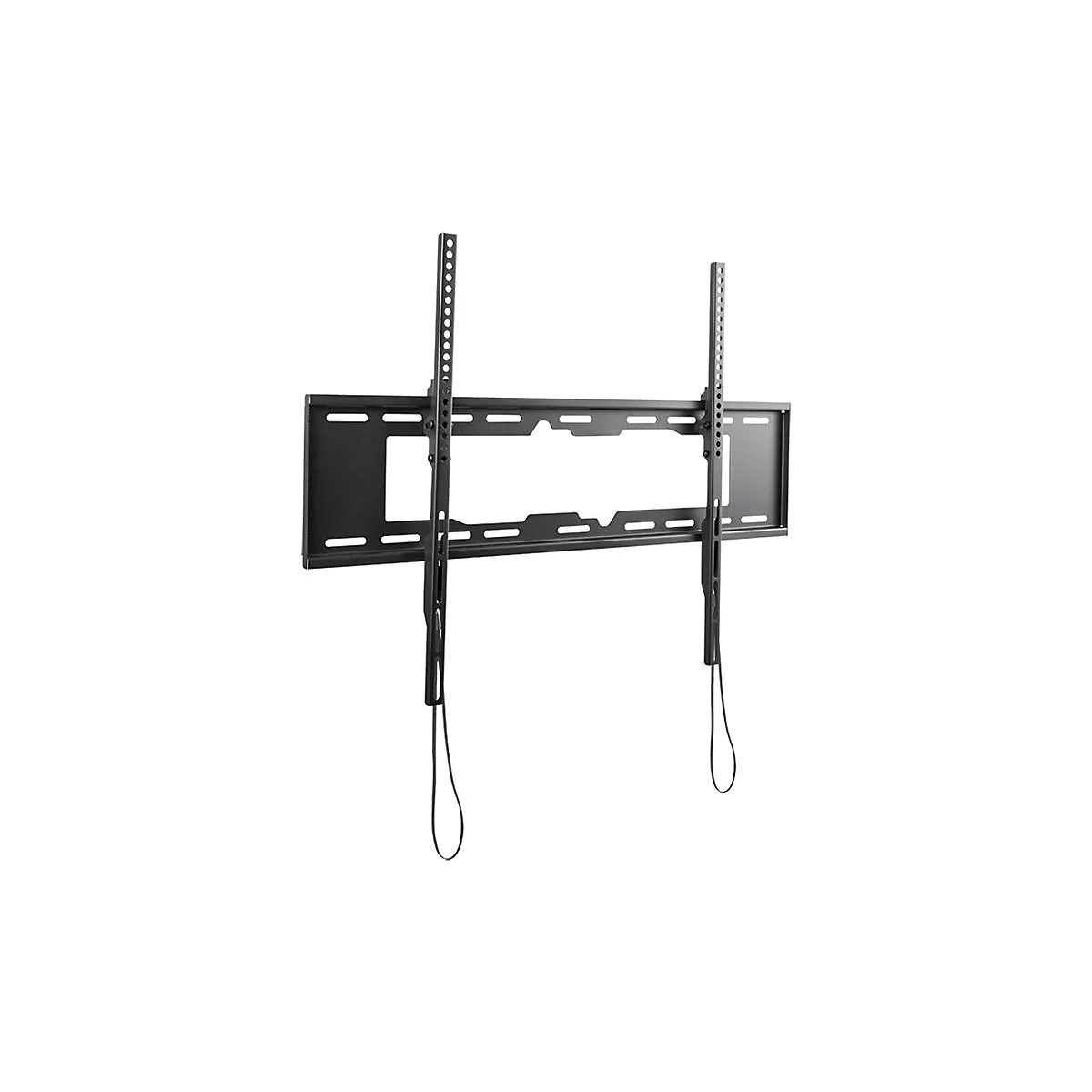 Schwarze Wandhalterung für Fernseher vor weißem Hintergrund.