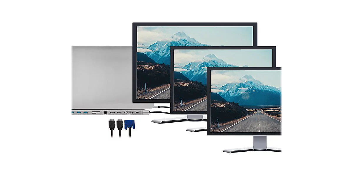 LogiLink - Dockingstation - USB-C 3.2 Gen 1 - VGA, 2 x HDMI - 1GbE
