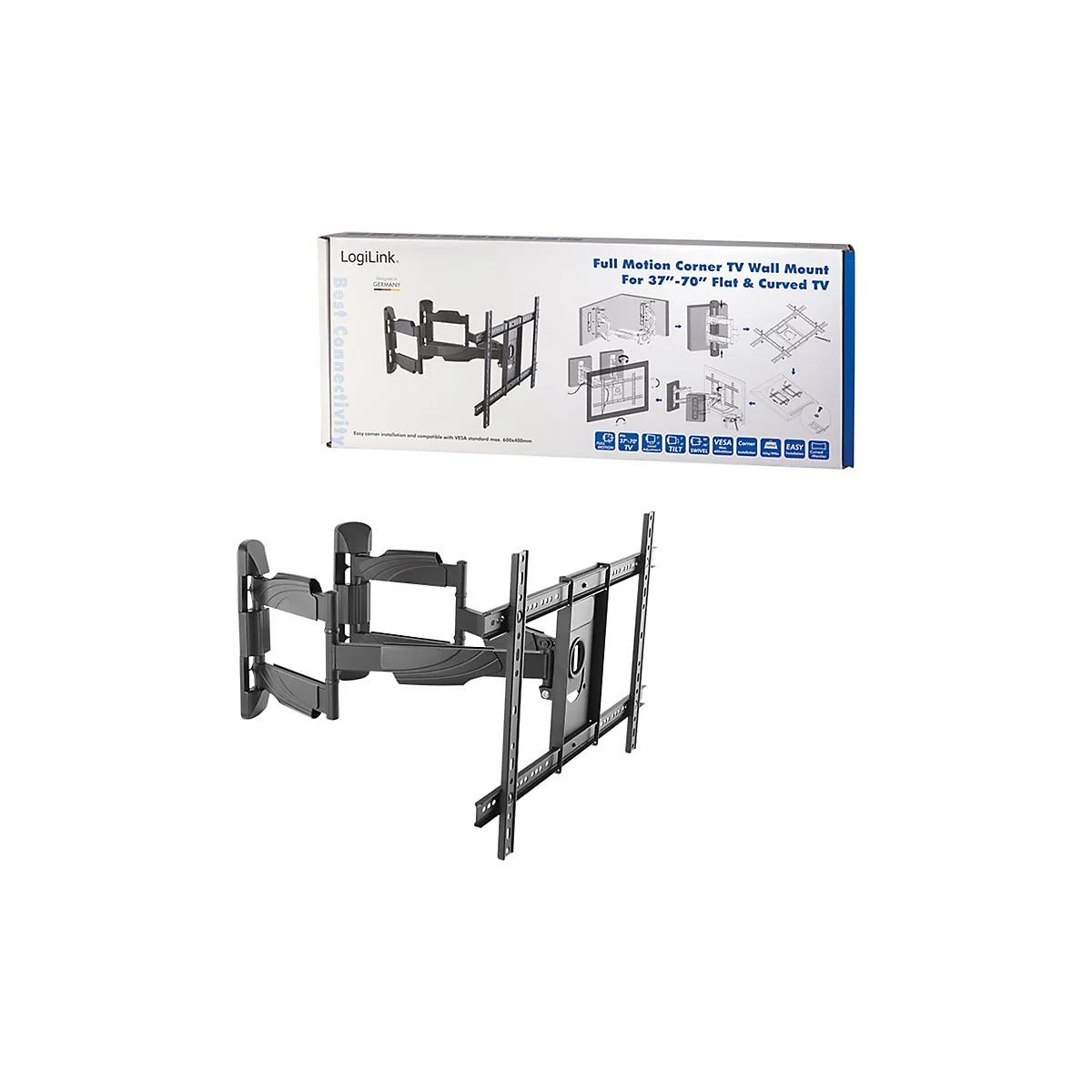 LogiLink Full Motion Corner TV Wall Mount - Aufstellung - einstellbarer Arm - für Fernseher und Monitor