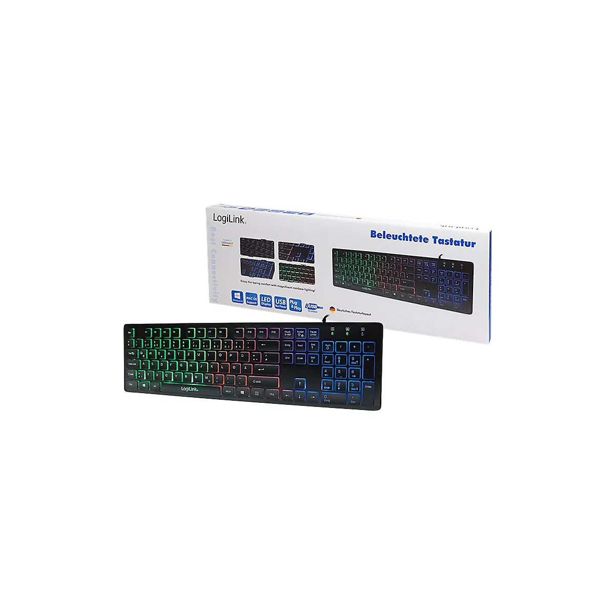 LogiLink Illuminated - Tastatur - hinterleuchtet - USB - Deutsch
