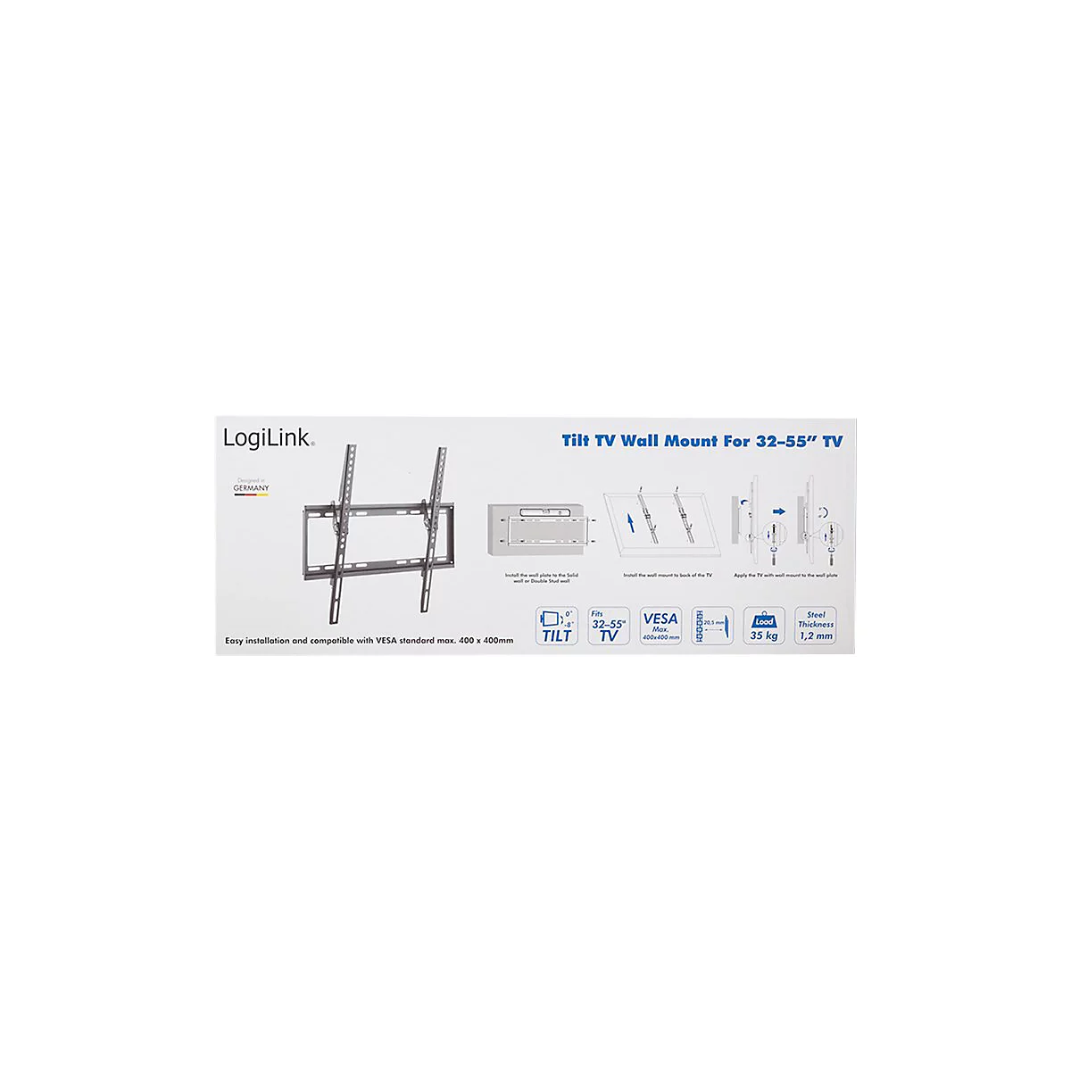 LogiLink - Klammer - für Fernseher und Monitor - kaltgewalzter Stahl - Bildschirmgröße: 81.3-139.7 cm (32'-55') - Wandmontage