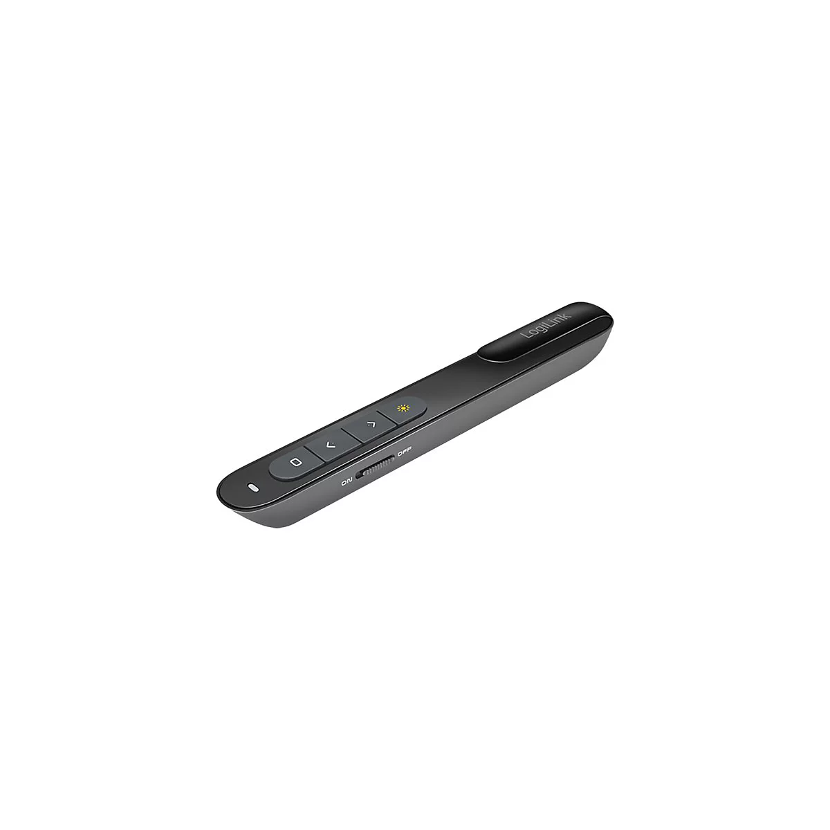 Schwarzer LogiLink Präsentations-Pointer mit Bedientasten, seitlichem An-Aus-Schalter und Firmenlogo.