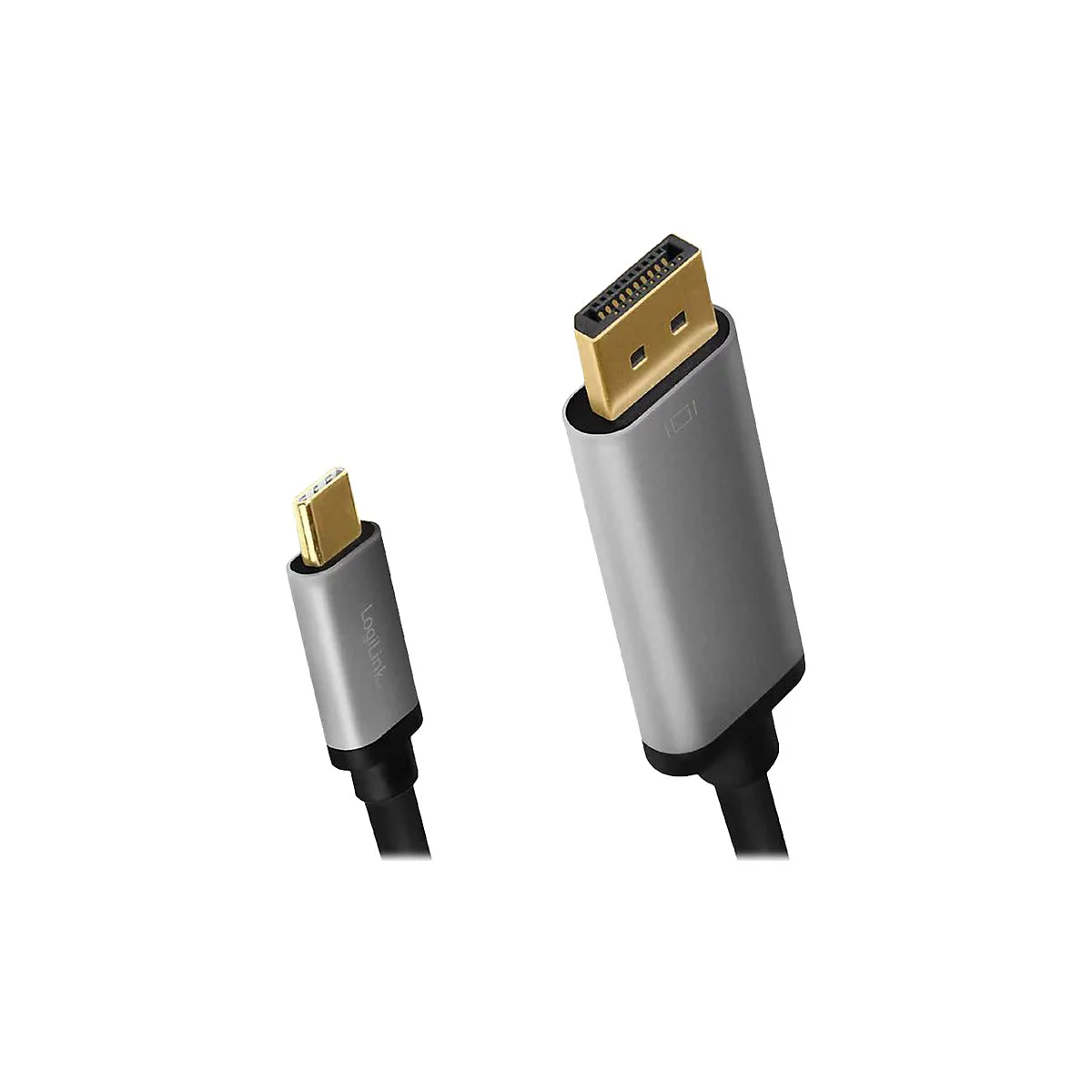 LogiLink USB-C auf DisplayPort Adapterkabel mit goldenen Steckern und silbernem Gehäuse.