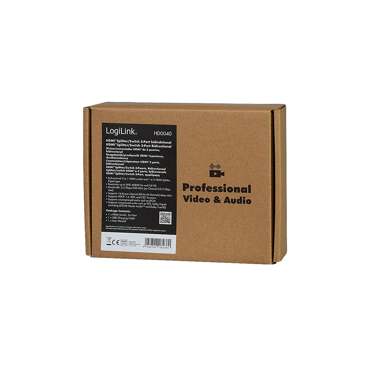 LogiLink - Video/Audio Splitter/Switch - 3 x HDMI - Desktop