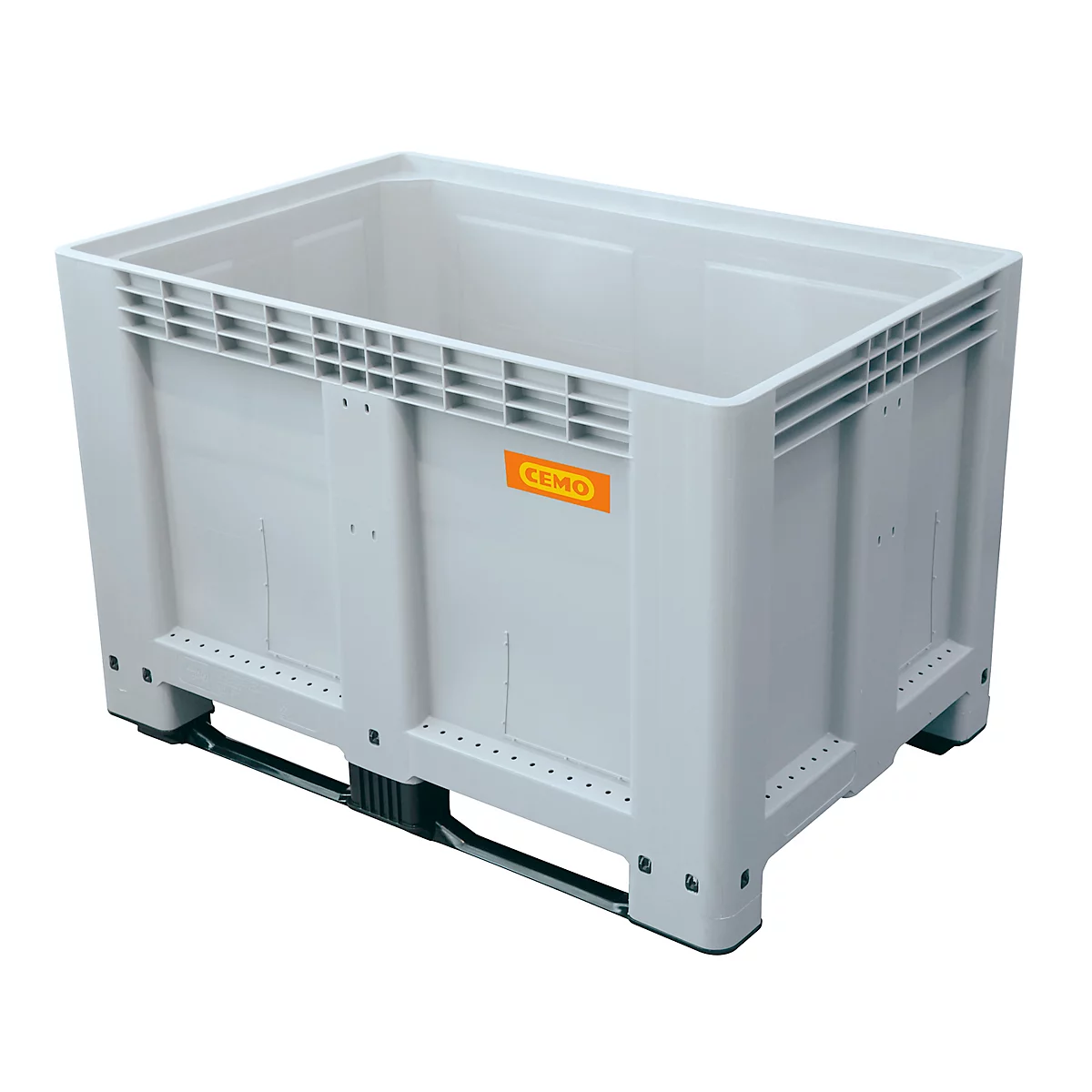 Logistieke box CEMO, polyethyleen, 525 l, L 1200 x B 800 x H 800 mm, stapelbaar, grijs/oranje, met 2 sledes, tot 350 kg