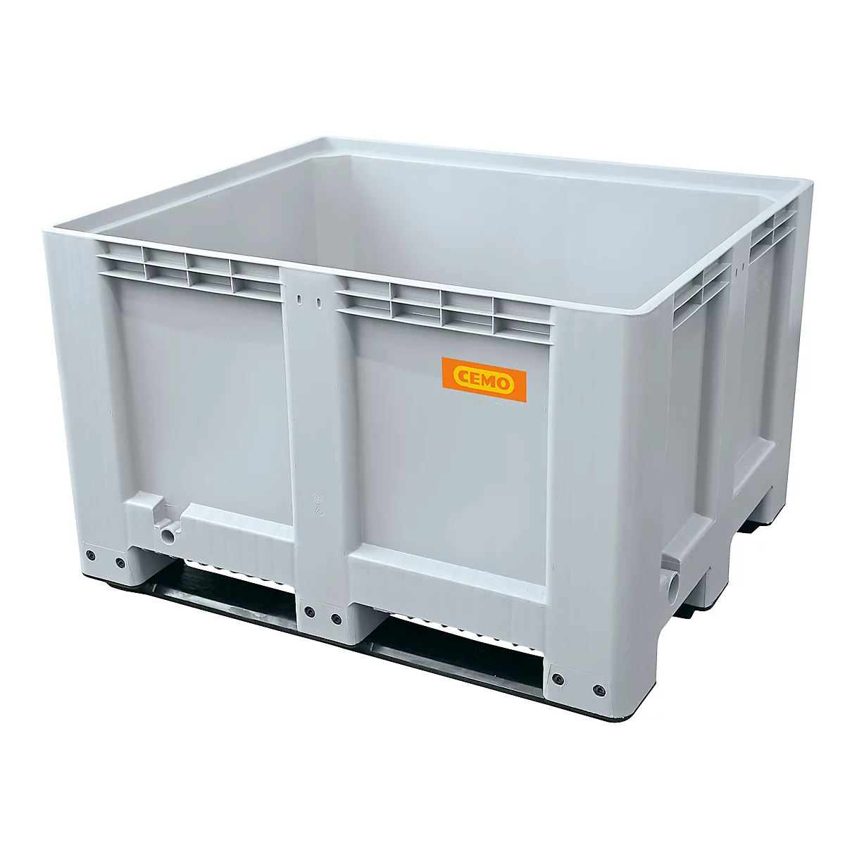 Logistieke box CEMO, polyethyleen, 610 l, L 1200 x B 1000 x H 760 mm, stapelbaar, grijs/oranje, met 3 sledes, tot 450 kg