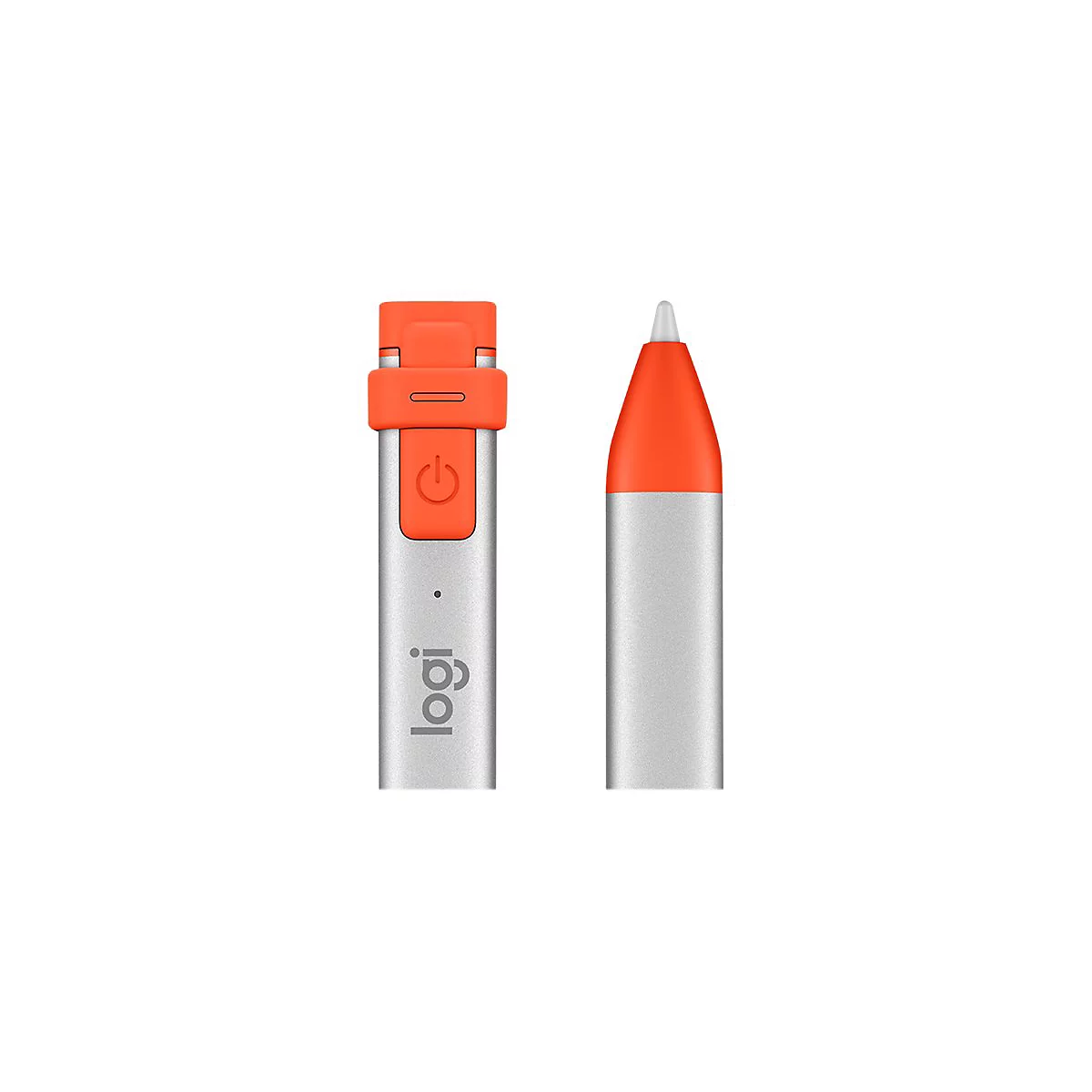 Deux stylets sur fond blanc. L'un a un dessus orange avec un bouton d'alimentation. L'autre stylet a une pointe blanche et une pointe orange.