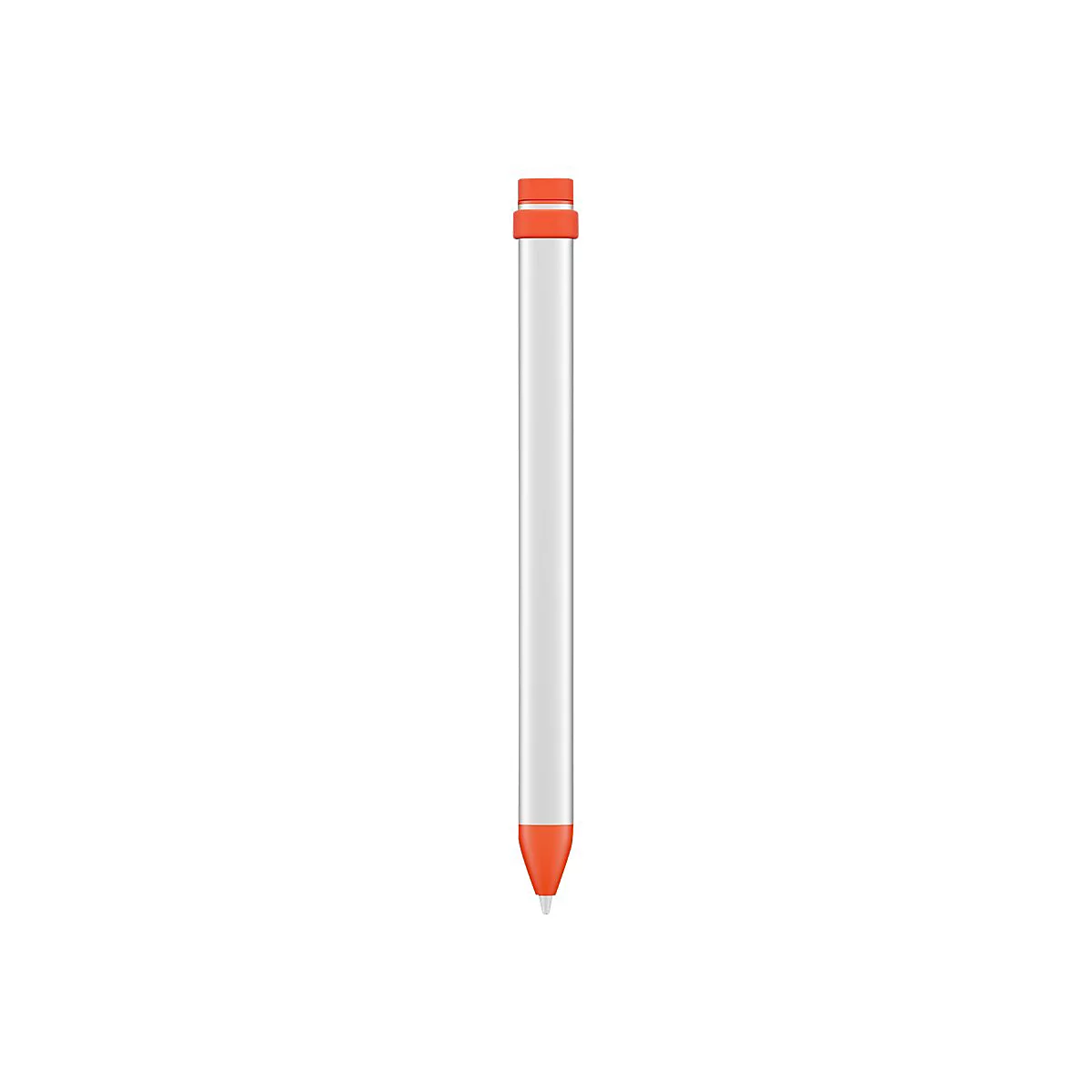Crayon gris avec bords et pointe orange, sur fond blanc.