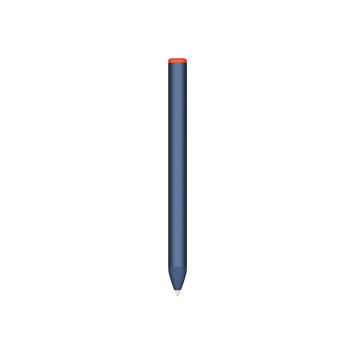 Stylet bleu et long avec capuchon orange, pointe blanche, isolé.