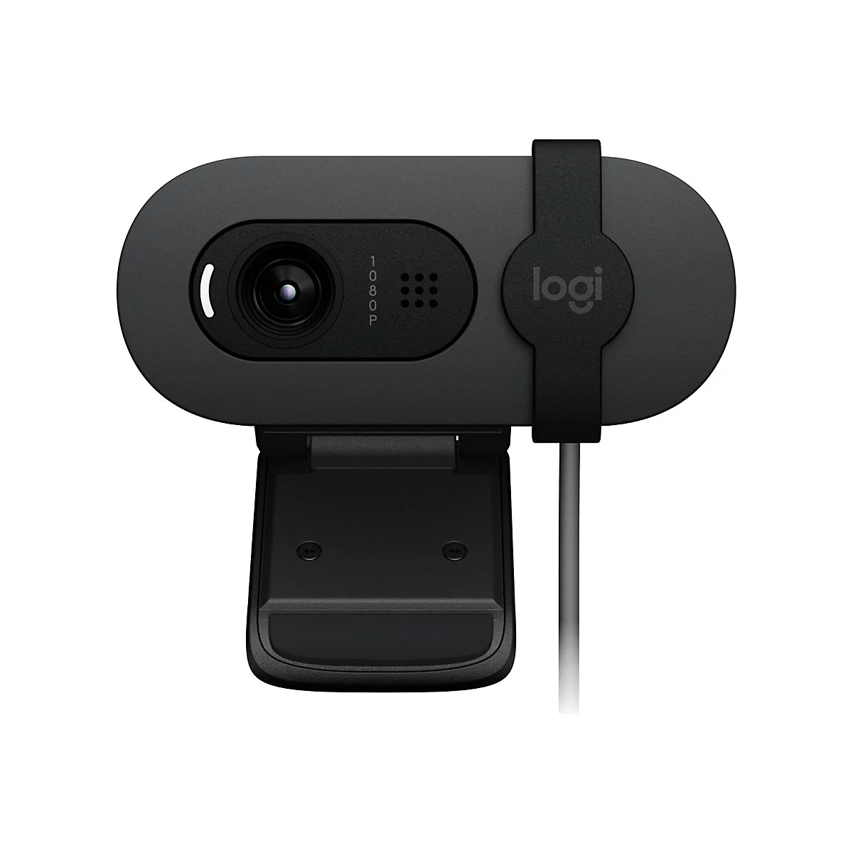 Webcam Logitech noire avec résolution 1080p et logo Logitech.