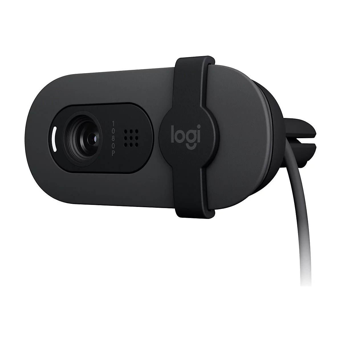 Schwarze Webcam, Logo 'logi', 1080p Beschriftung.