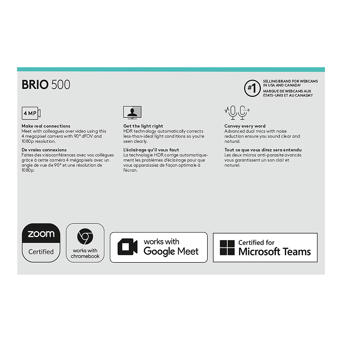 Logitech BRIO 500 - Webcam - Farbe - 1920 x 1080 - 1080p, 720p - Audio