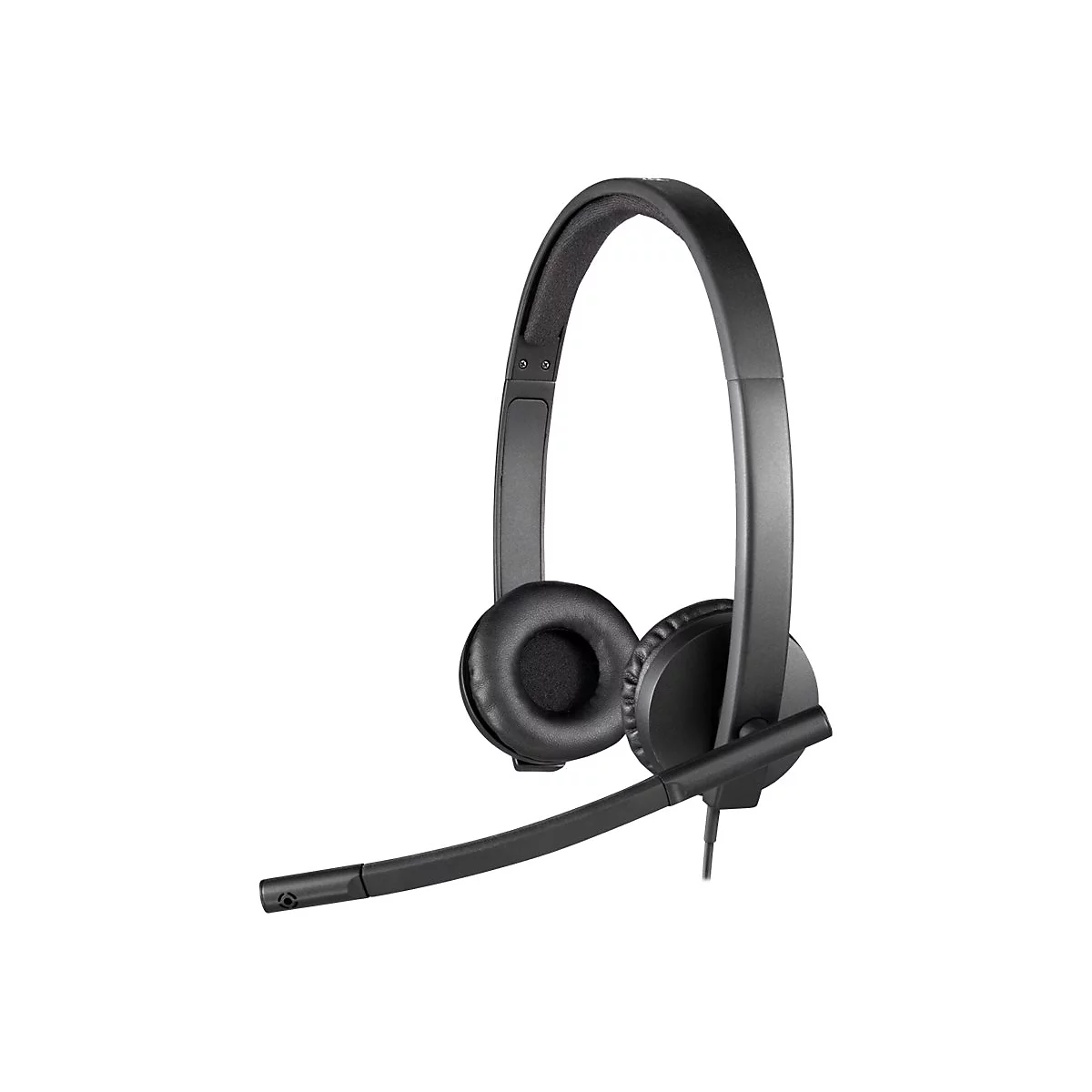 Casque noir avec microphone sur fond blanc.