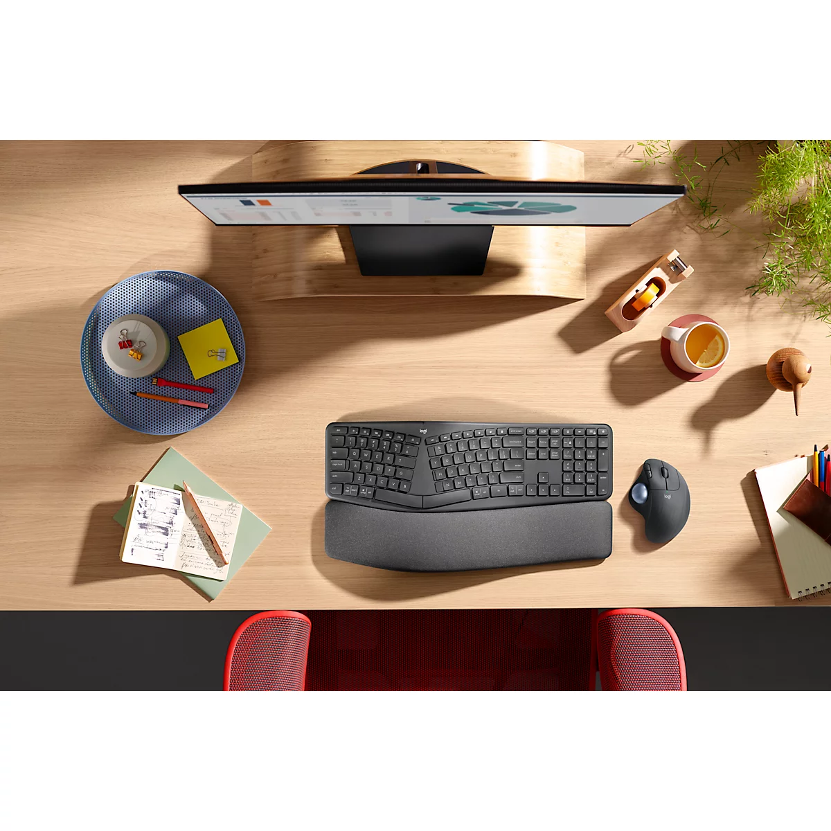 Logitech ERGO K860 for Business Tastatur, kabellos, Handgelenkauflage, 10 m Reichweite, graphit