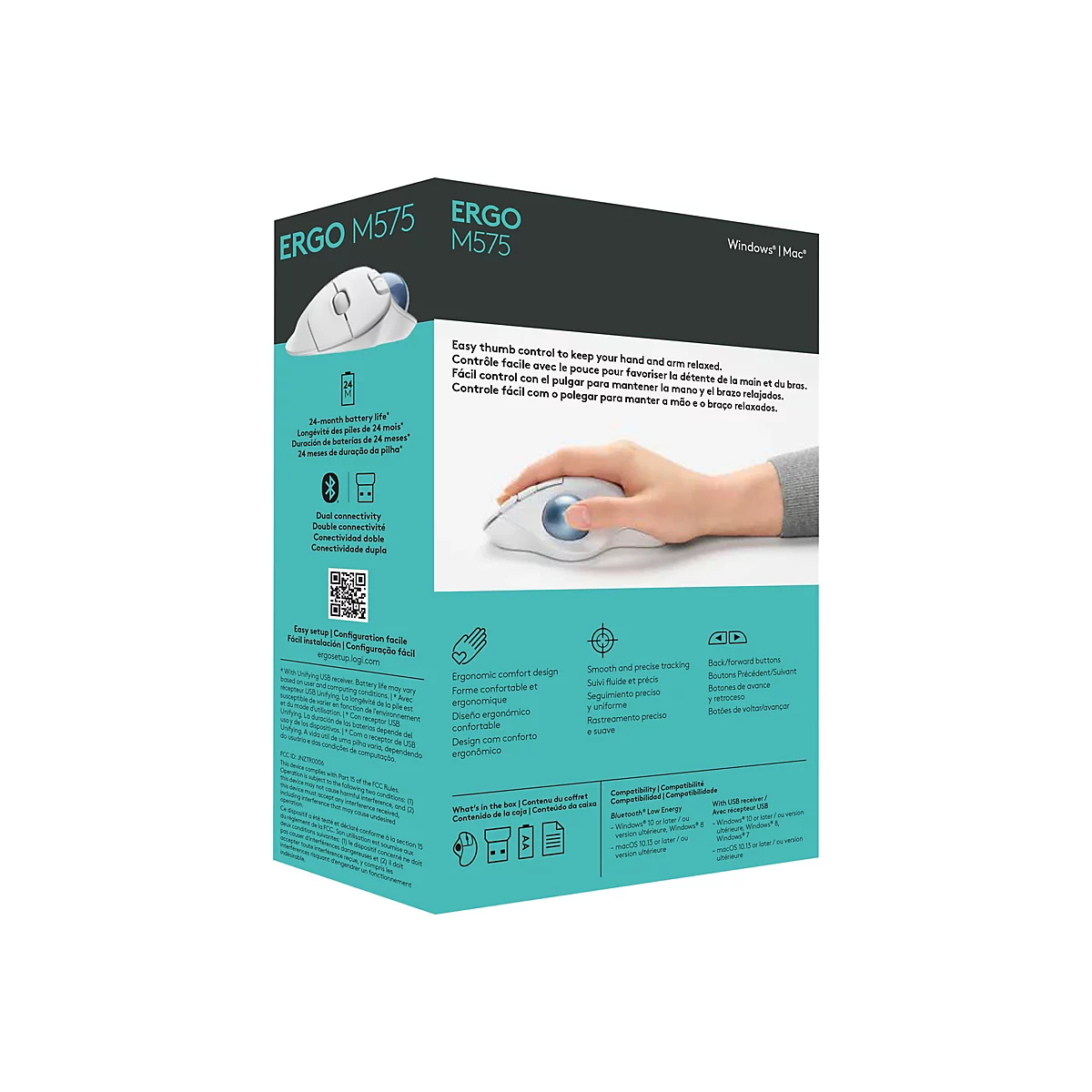 Logitech ERGO M575 - Trackball - 2.4 GHz, Bluetooth 5.0 LE - Off White