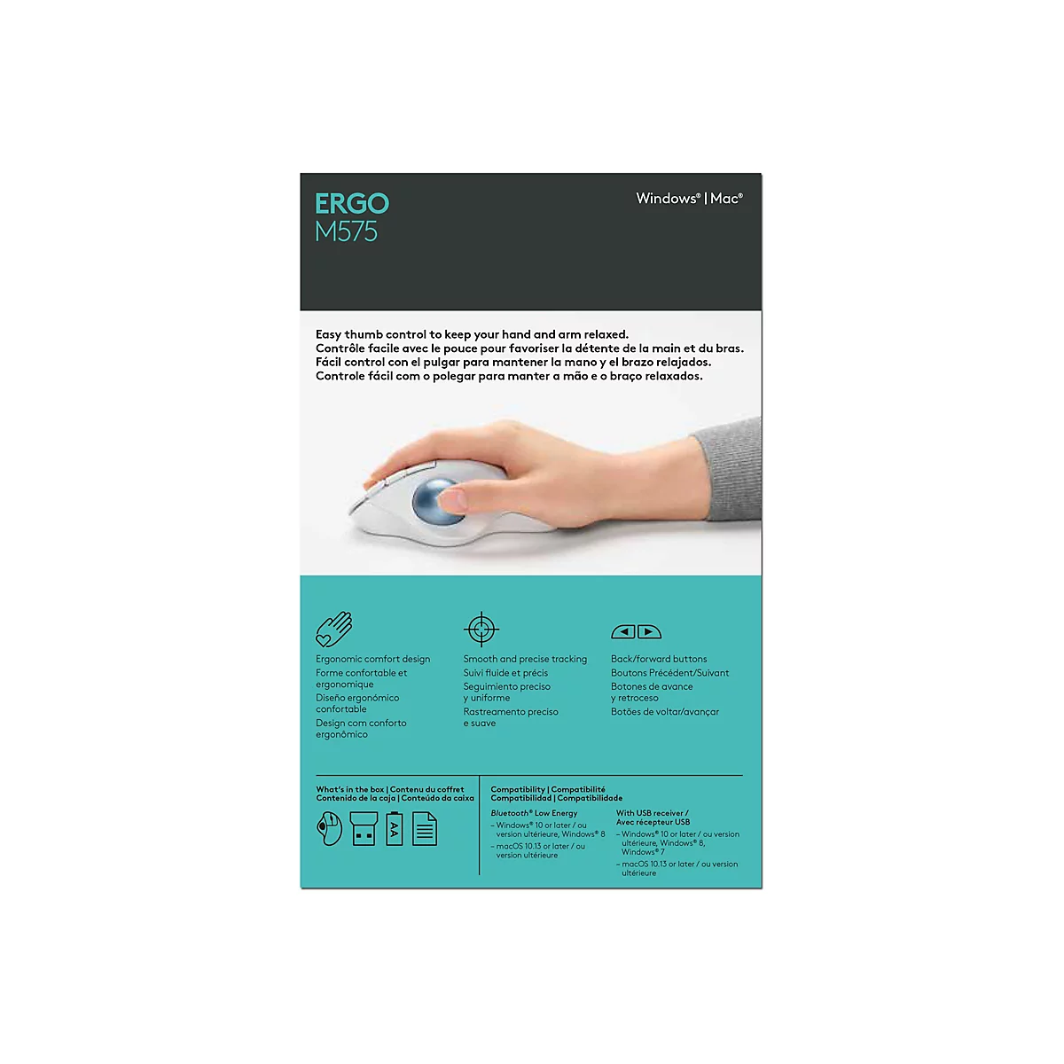 Logitech ERGO M575 - Trackball - 2.4 GHz, Bluetooth 5.0 LE - Off White