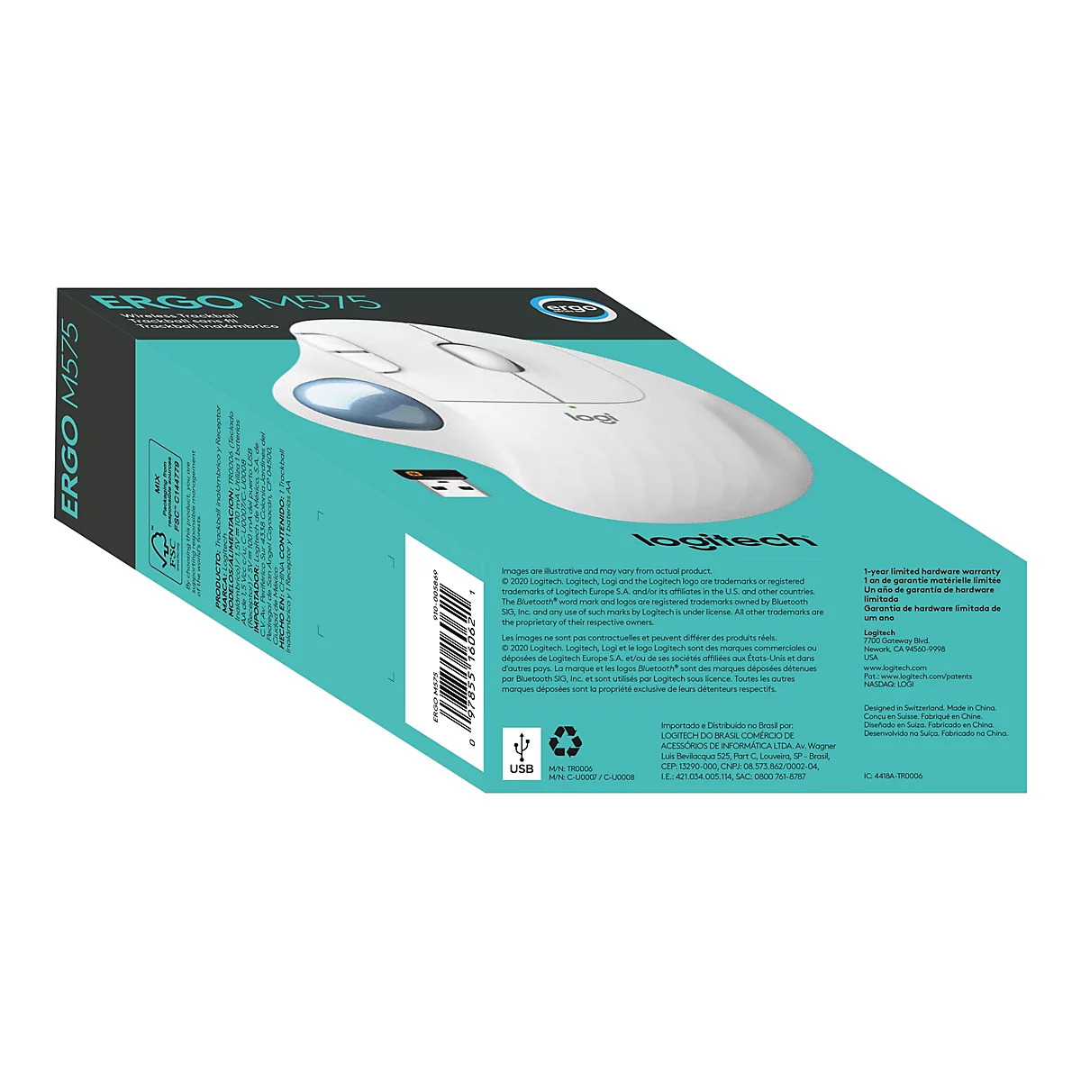 Logitech ERGO M575 - Trackball - 2.4 GHz, Bluetooth 5.0 LE - Off White