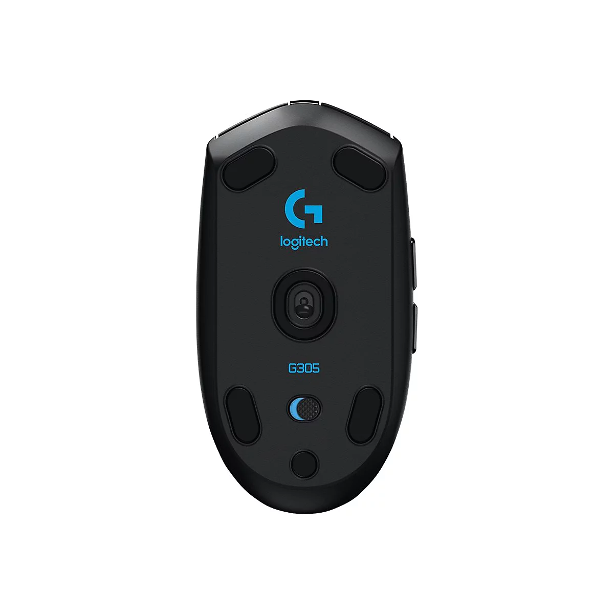Schwarze Maus mit blauem Logo, G305 Schriftzug und weiteren Details.
