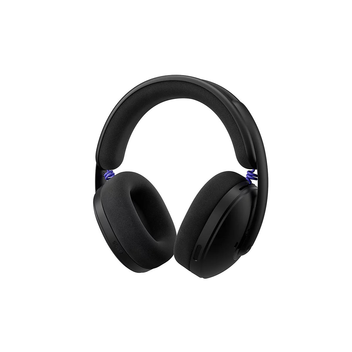 Schwarzer Over-Ear-Kopfhörer mit blauen Akzenten, vor weißem Hintergrund.