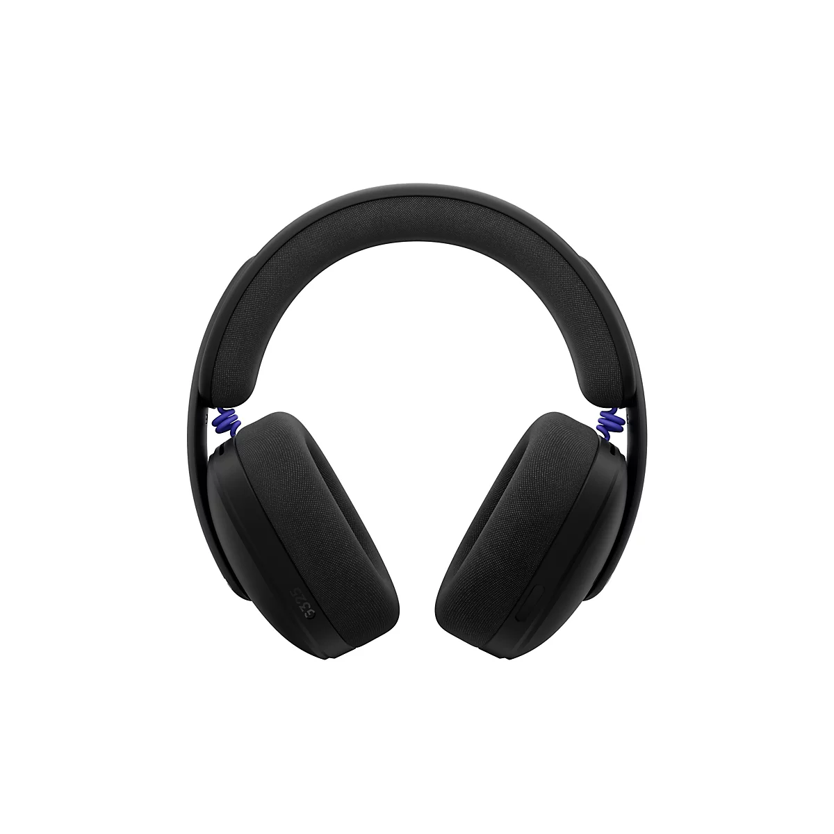 Schwarzer Over-Ear-Kopfhörer mit blauen Akzenten, vor weißem Hintergrund. Der Kopfhörer ist in der Mitte gefaltet.