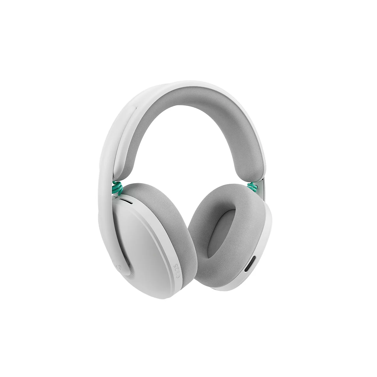 Hellgrauer Kopfhörer mit weißem Bügel, ohrumschließend. Auf dem weißen Teil steht "G325".