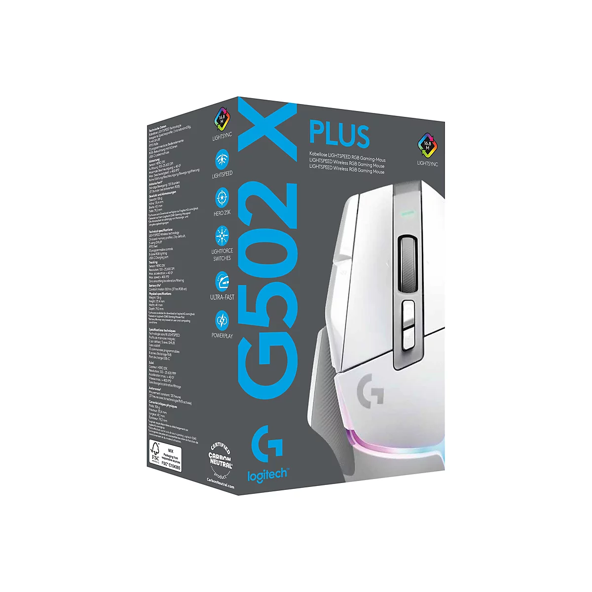 Logitech G G502 X PLUS - Maus - optisch - 11 Tasten - kabellos - 2.4 GHz