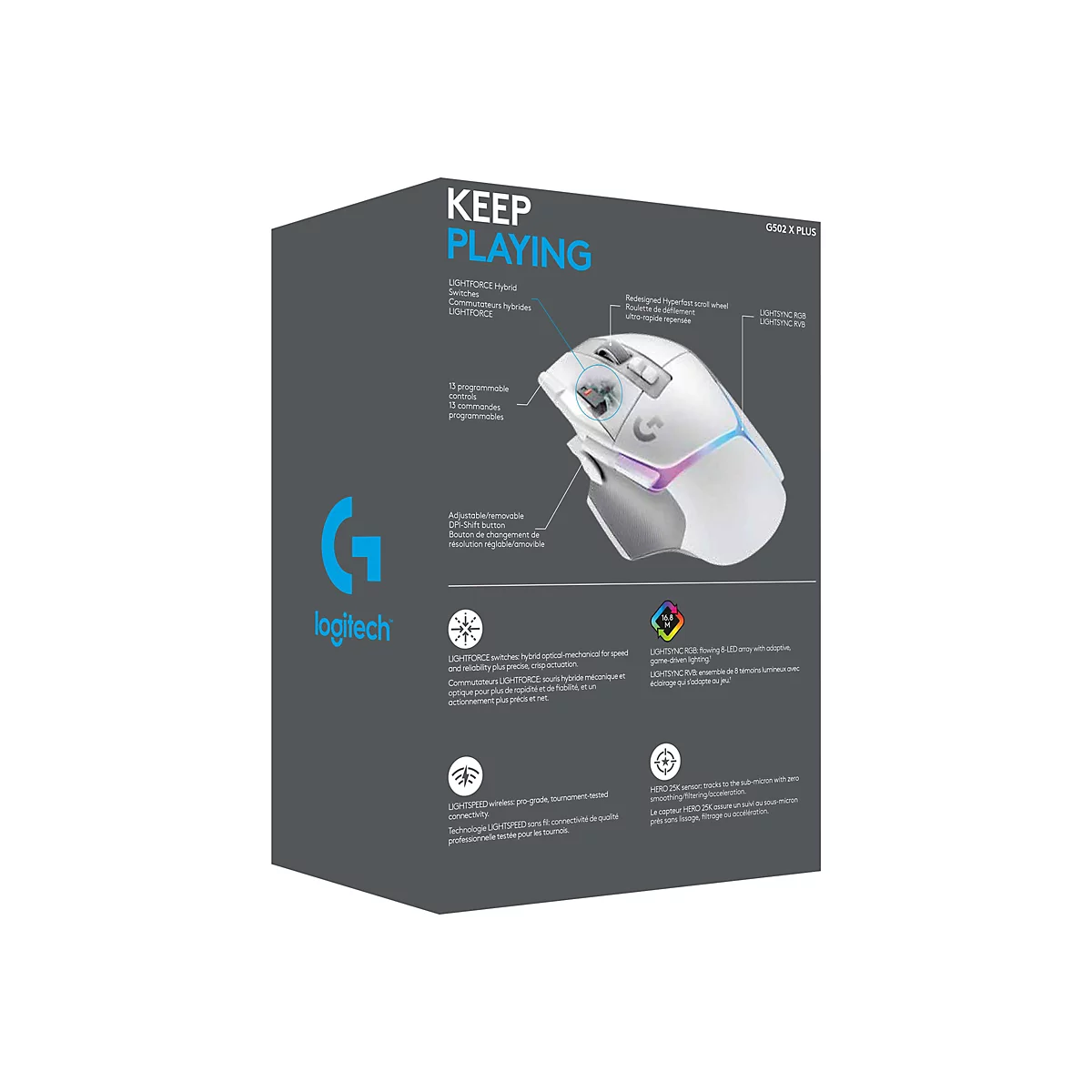 Logitech G G502 X PLUS - Maus - optisch - 11 Tasten - kabellos - 2.4 GHz