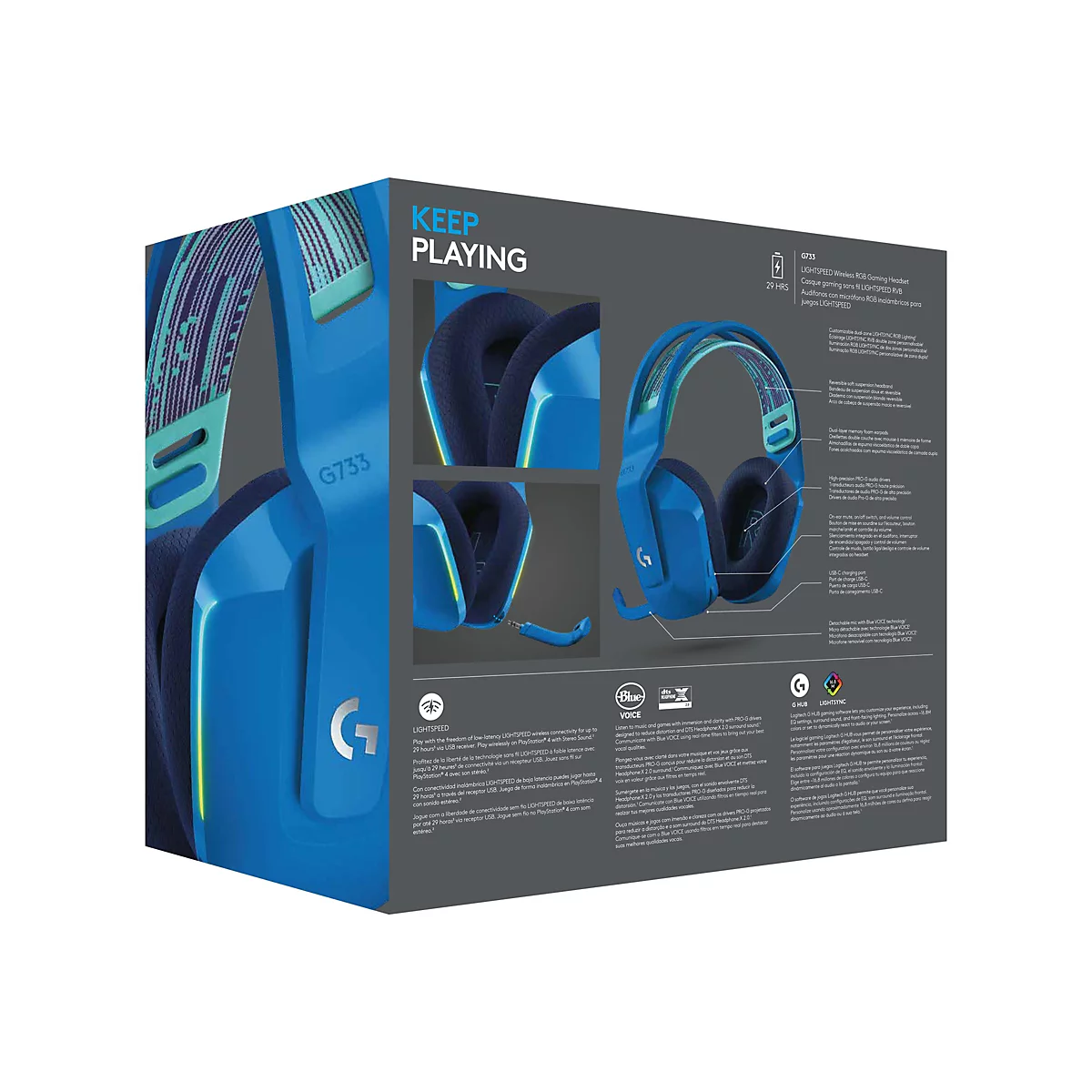 Logitech G G733 LIGHTSPEED Wireless RGB Gaming Headset - Headset - ohrumschließend - 2,4 GHz - kabellos - Blau