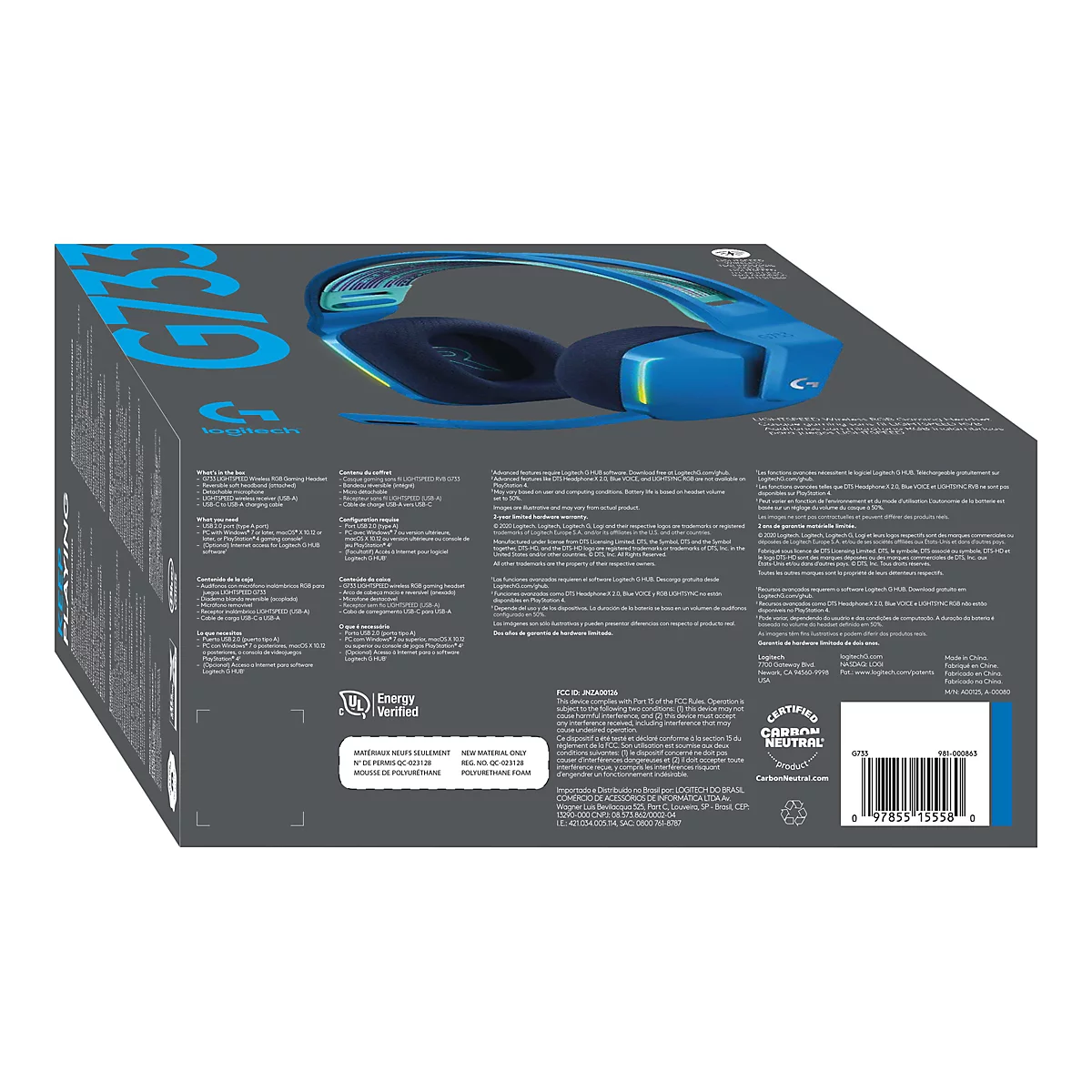 Logitech G G733 LIGHTSPEED Wireless RGB Gaming Headset - Headset - ohrumschließend - 2,4 GHz - kabellos - Blau