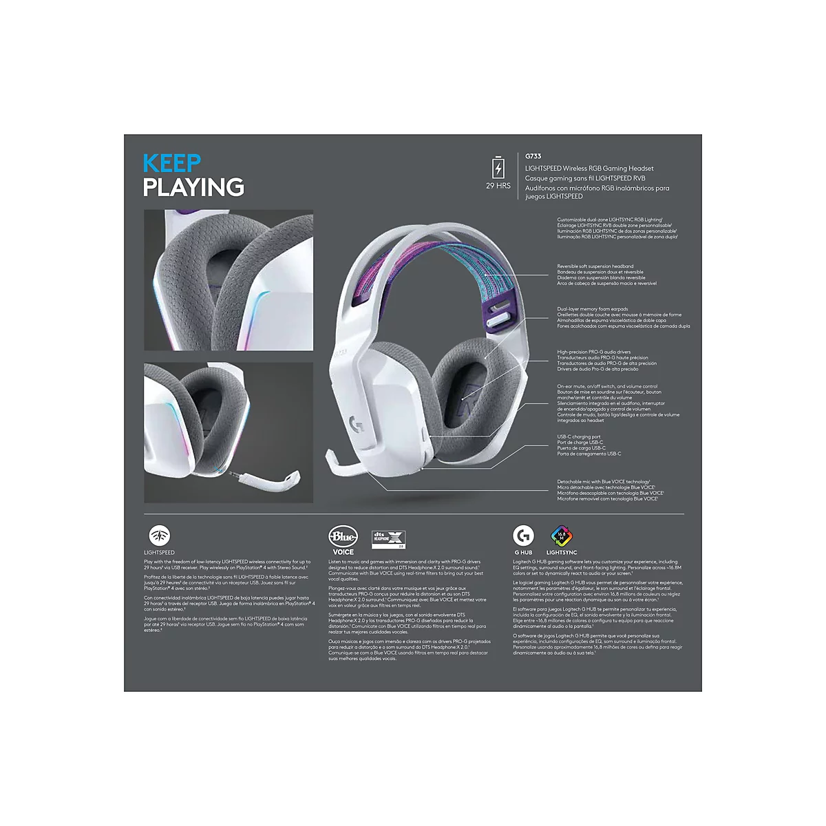 Logitech G G733 LIGHTSPEED Wireless RGB Gaming Headset - Headset - ohrumschließend - 2,4 GHz - kabellos - weiß