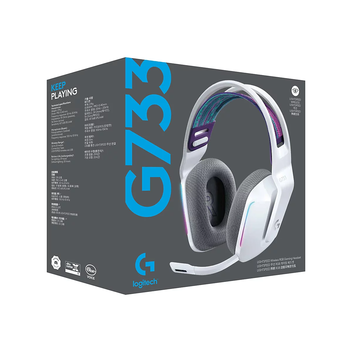 Logitech G G733 LIGHTSPEED Wireless RGB Gaming Headset - Headset - ohrumschließend - 2,4 GHz - kabellos - weiß