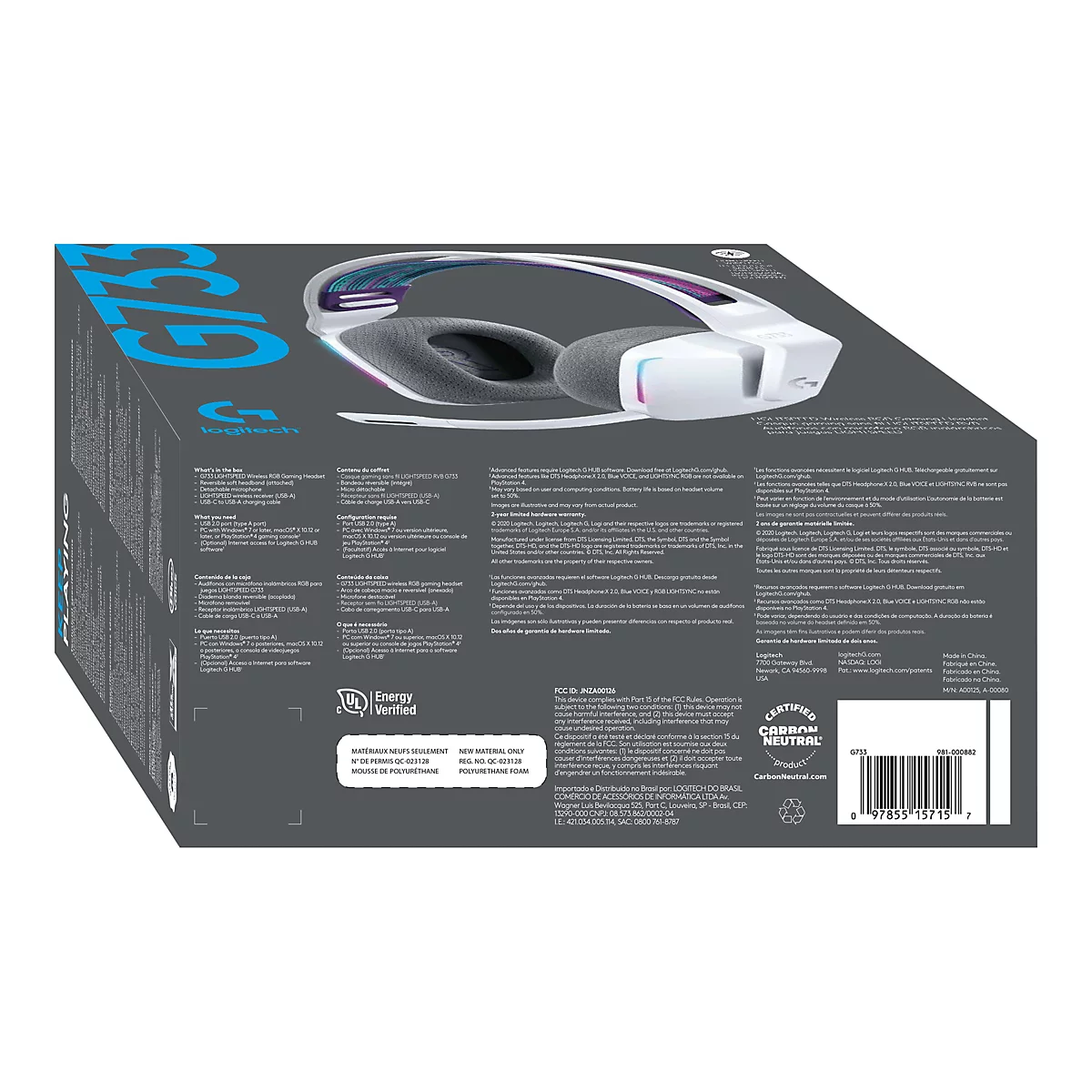 Logitech G G733 LIGHTSPEED Wireless RGB Gaming Headset - Headset - ohrumschließend - 2,4 GHz - kabellos - weiß