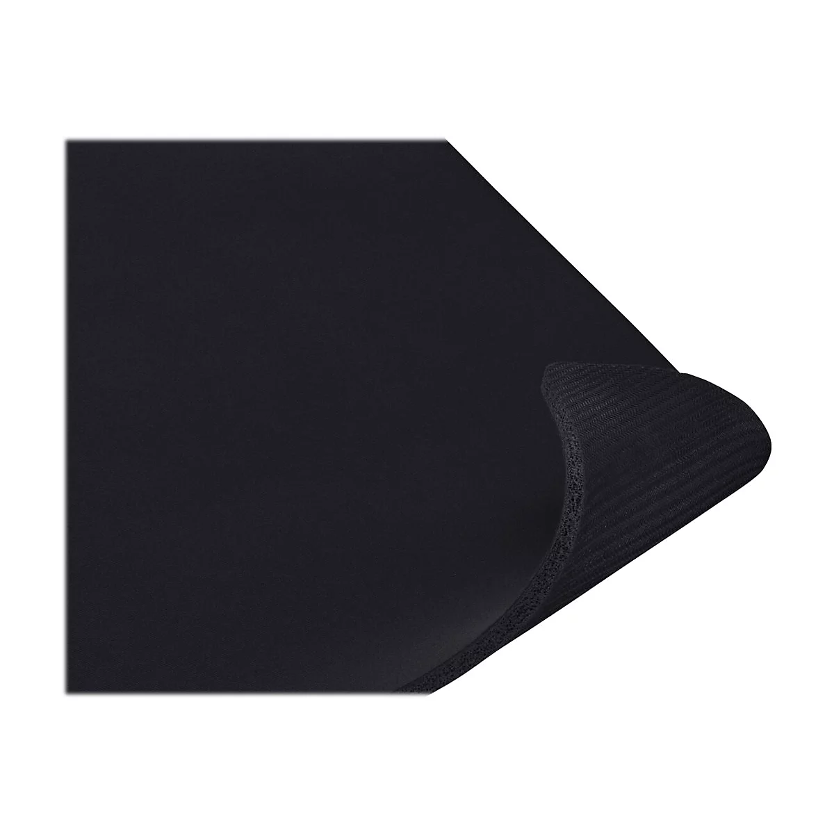 Schwarzes, geripptes Material mit einer gefalteten Ecke auf weiÃŸem Hintergrund.