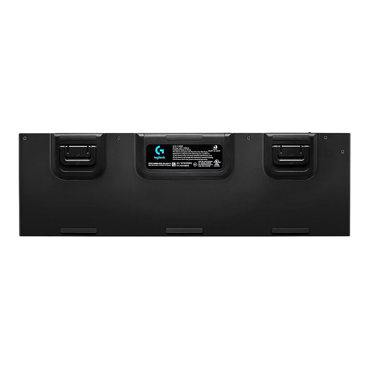 Schwarze Tastatur-RÃ¼ckseite mit Logitech-Logo und Produktdetails.