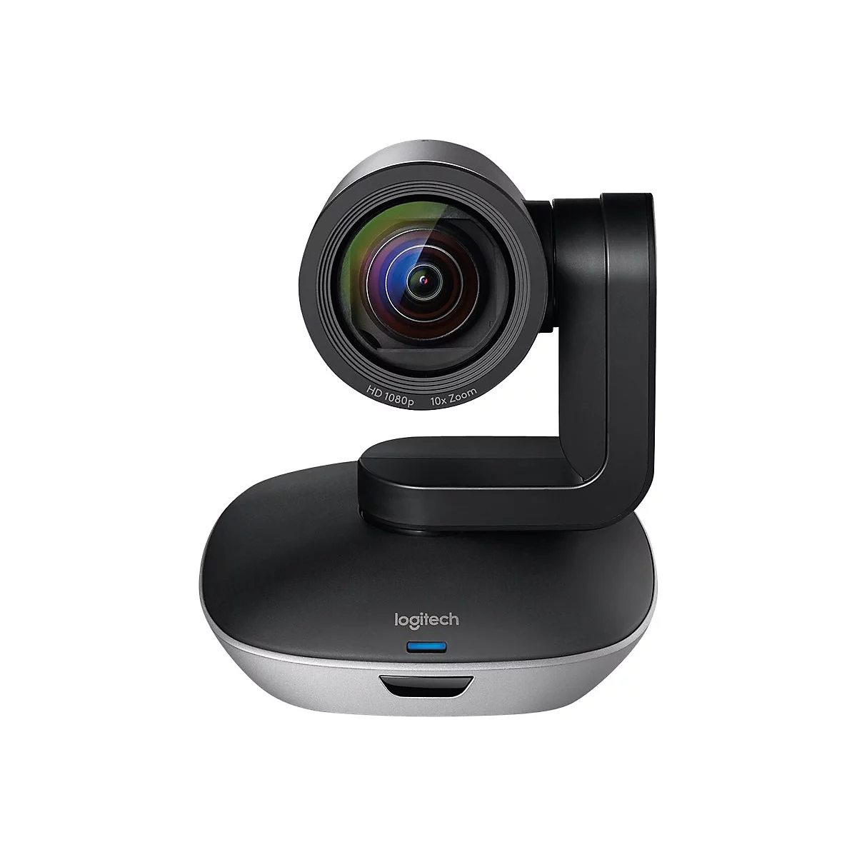 Eine schwarze Logitech-Webcam. Auf der Linse steht HD 1080p und 10x Zoom.