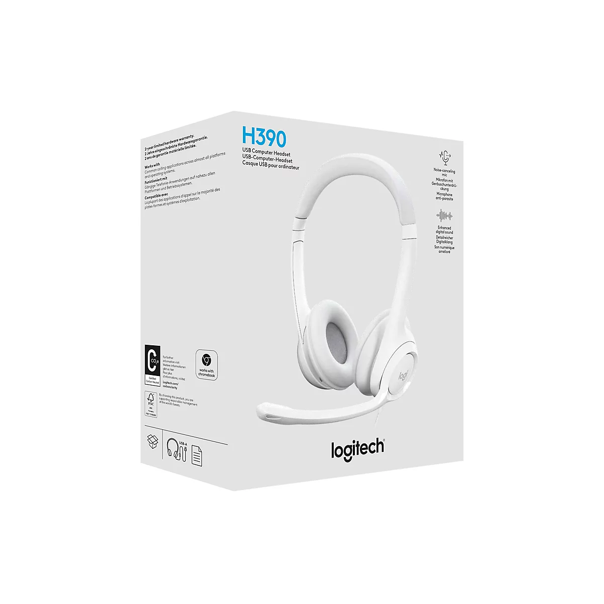 Logitech H390 - Headset - On-Ear - kabelgebunden - USB-A - Off-White