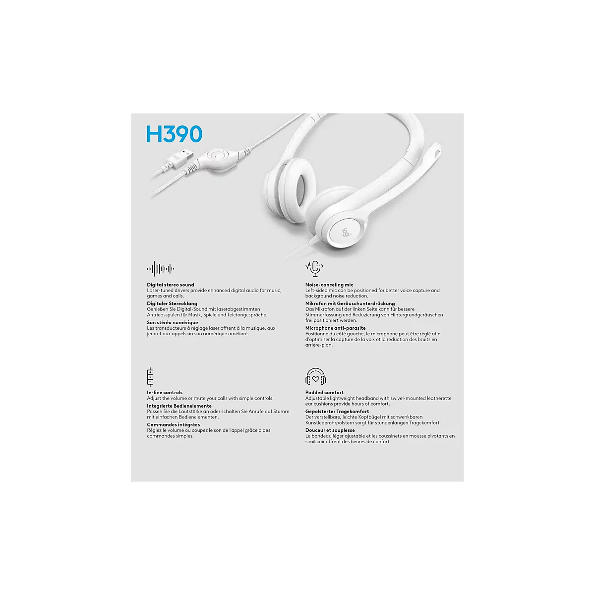 Logitech H390 - Headset - On-Ear - kabelgebunden - USB-A - Off-White