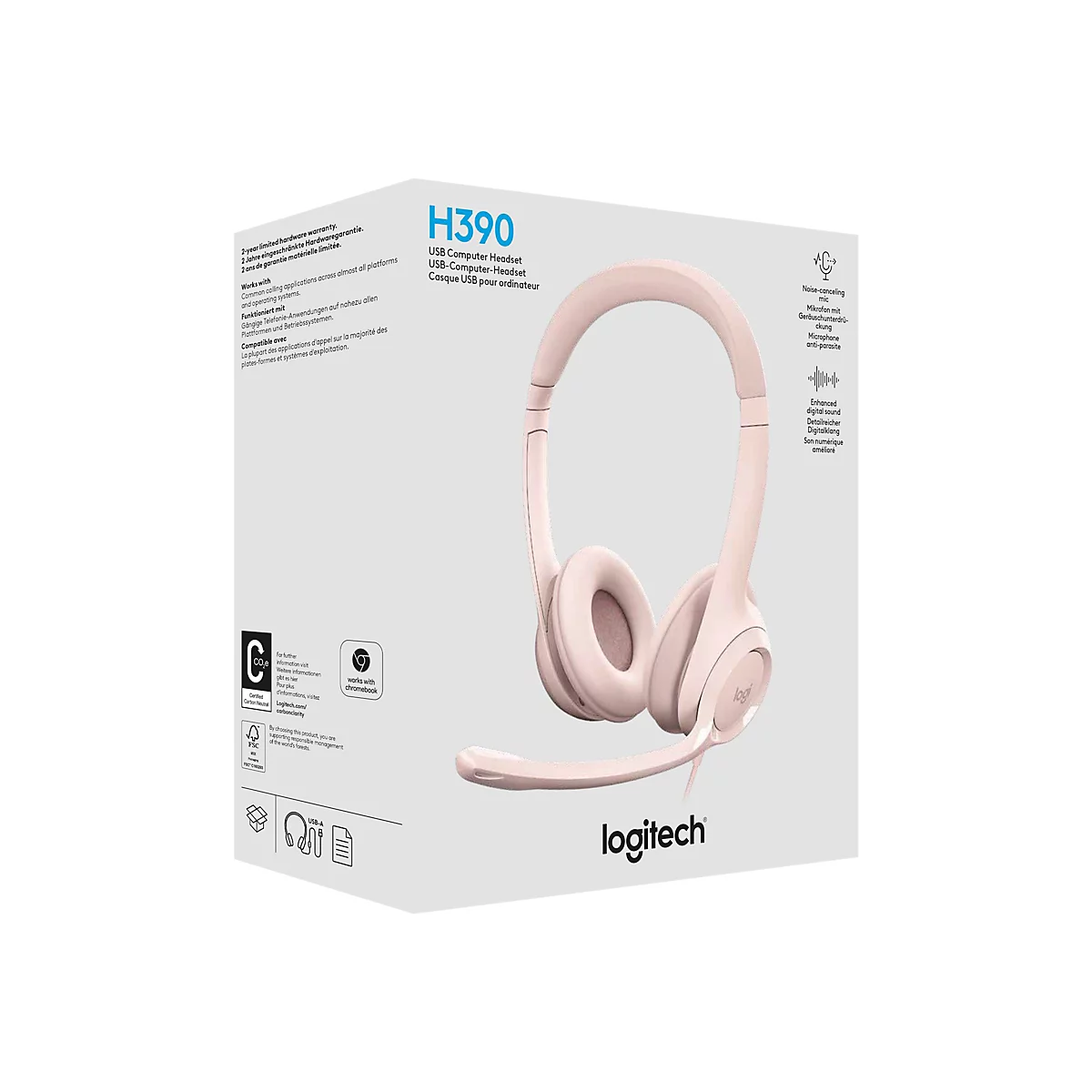Logitech H390 - Headset - On-Ear - kabelgebunden - USB-A - rosé