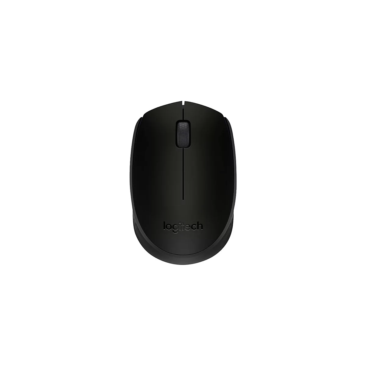Schwarze Logitech-Maus, Drahtlos, Blick von oben, Logo.