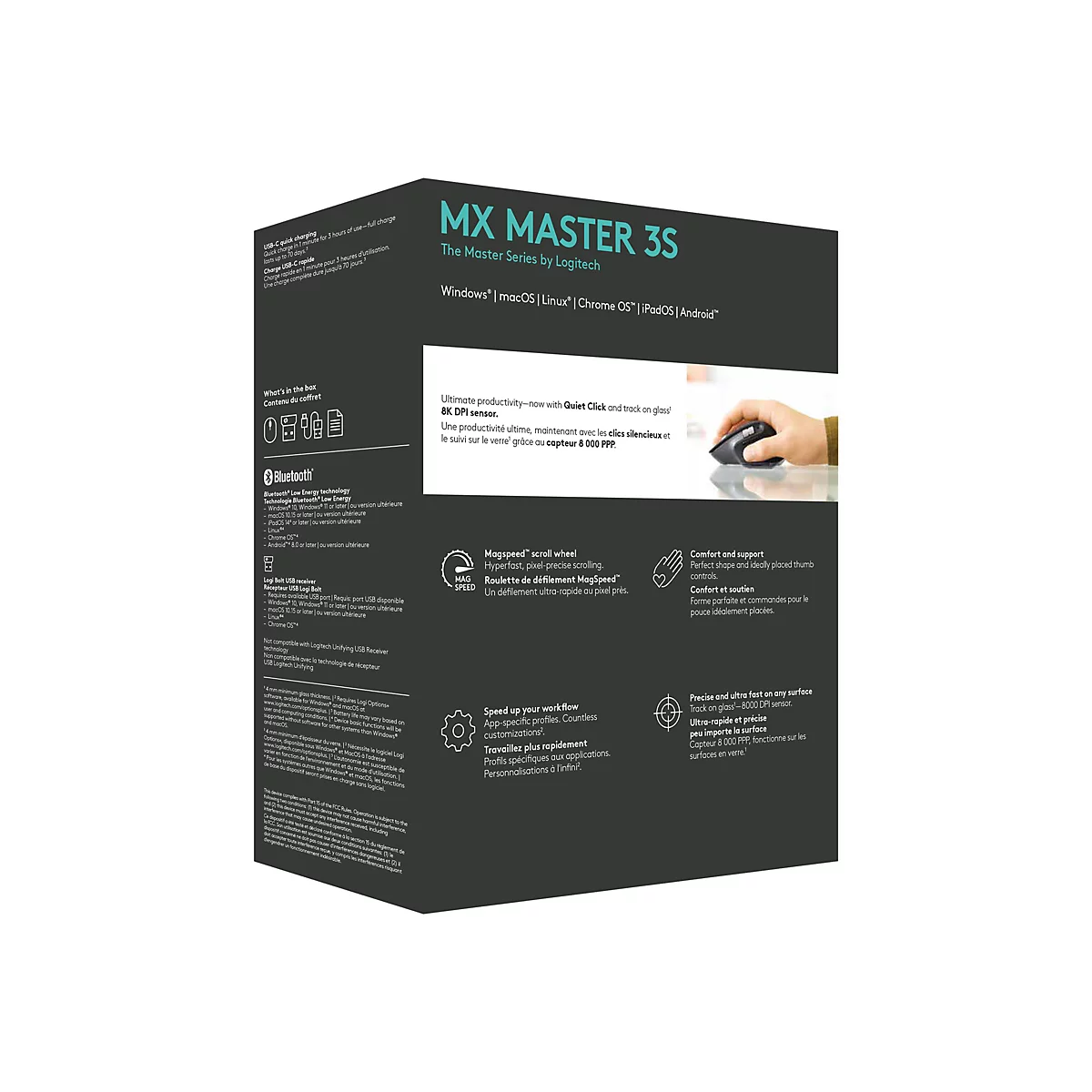 Logitech Master Series MX Master 3S - Maus - ergonomisch - optisch - 7 Tasten - kabellos