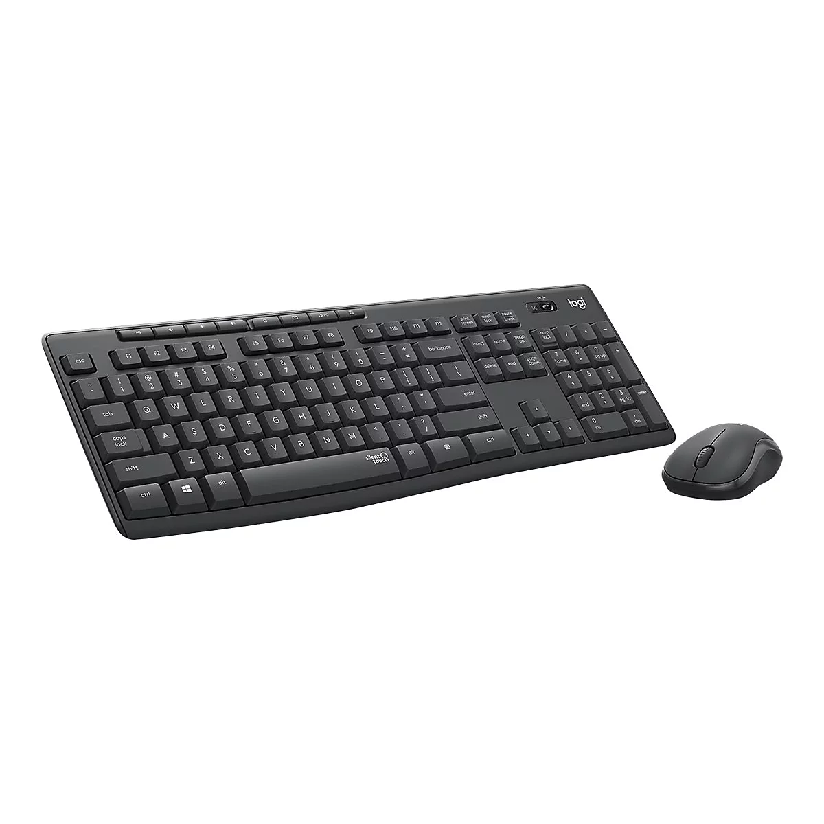 Schwarzes Tastatur-Maus-Set auf weiÃŸem Grund.