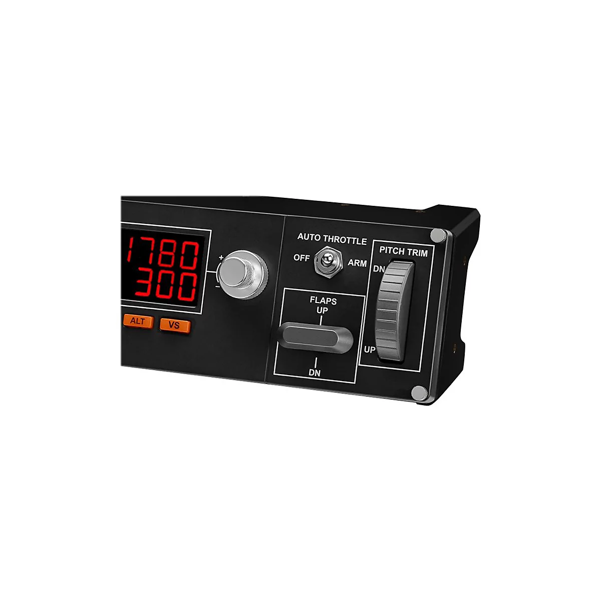 Gros plan sur un panneau de commande de cockpit d'avion noir. Il affiche des affichages numériques, des cadrans et des interrupteurs.